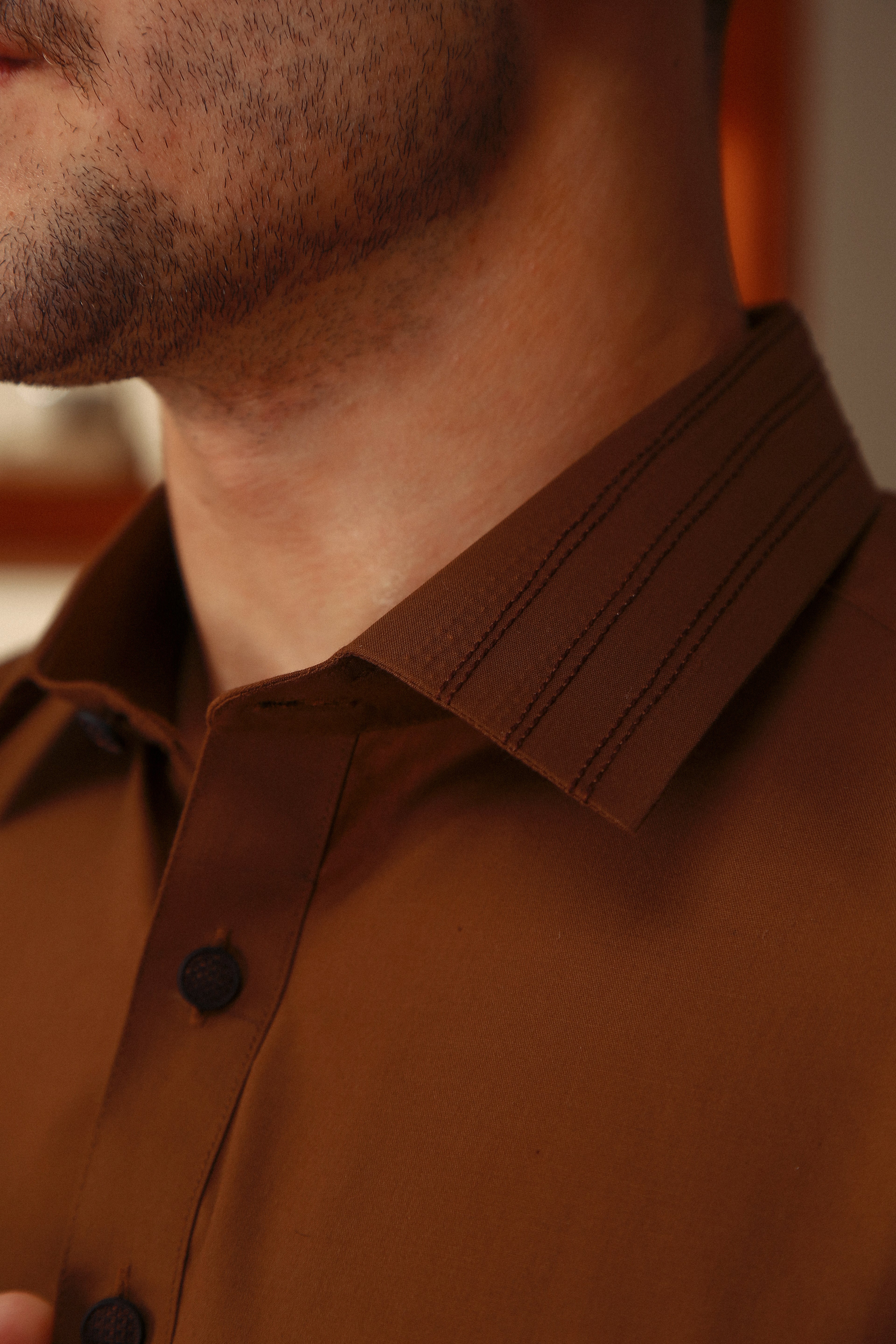 Brown Stitch Detailed Wash & Wear Shalwar Kameez (2-Piece) - Image 5