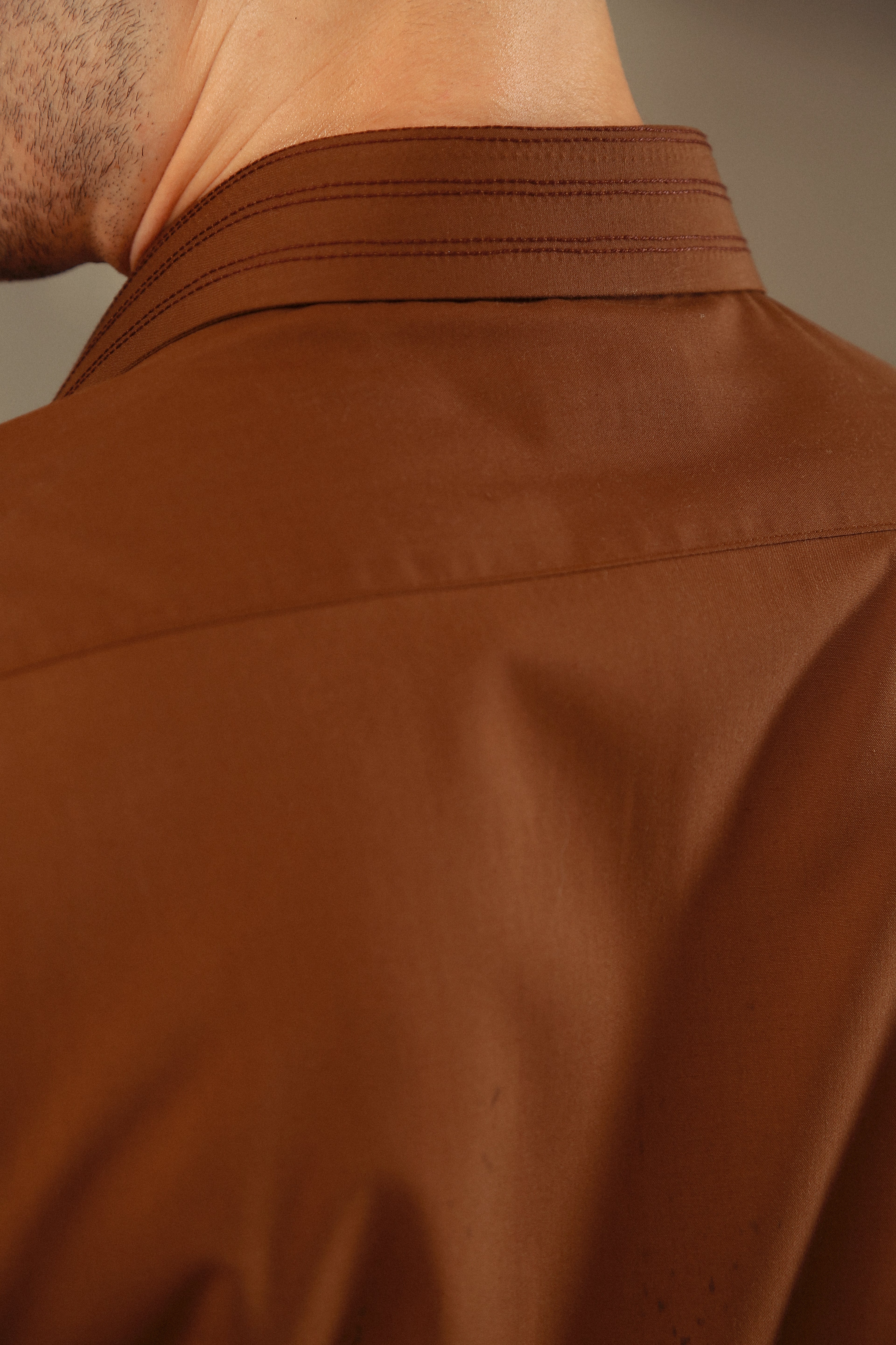 Brown Stitch Detailed Wash & Wear Shalwar Kameez (2-Piece) - Image 8