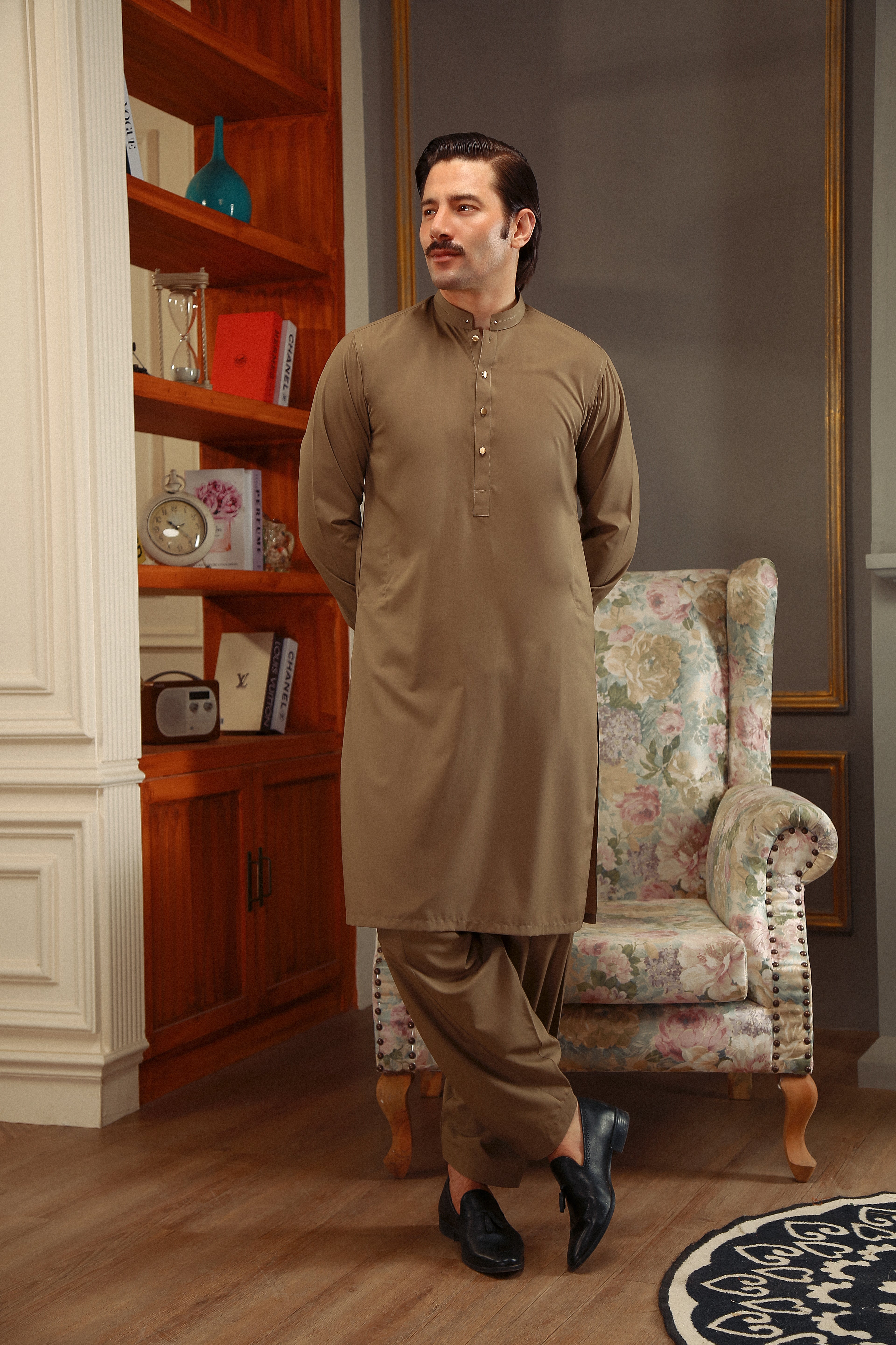 Earthy Brown Cut-and-Sew Wash & Wear Shalwar Kameez (2-Piece) - Image 1