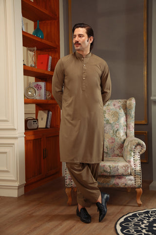 Earthy Brown Cut-and-Sew Wash & Wear Shalwar Kameez (2-Piece) - Image 2