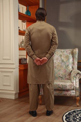 Earthy Brown Cut-and-Sew Wash & Wear Shalwar Kameez (2-Piece) - Image 7