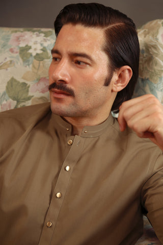 Earthy Brown Cut-and-Sew Wash & Wear Shalwar Kameez (2-Piece) - Image 8