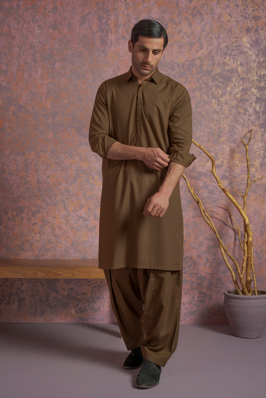 Brown Wash-and-Wear Shalwar Kameez (2-Piece) - Image 1