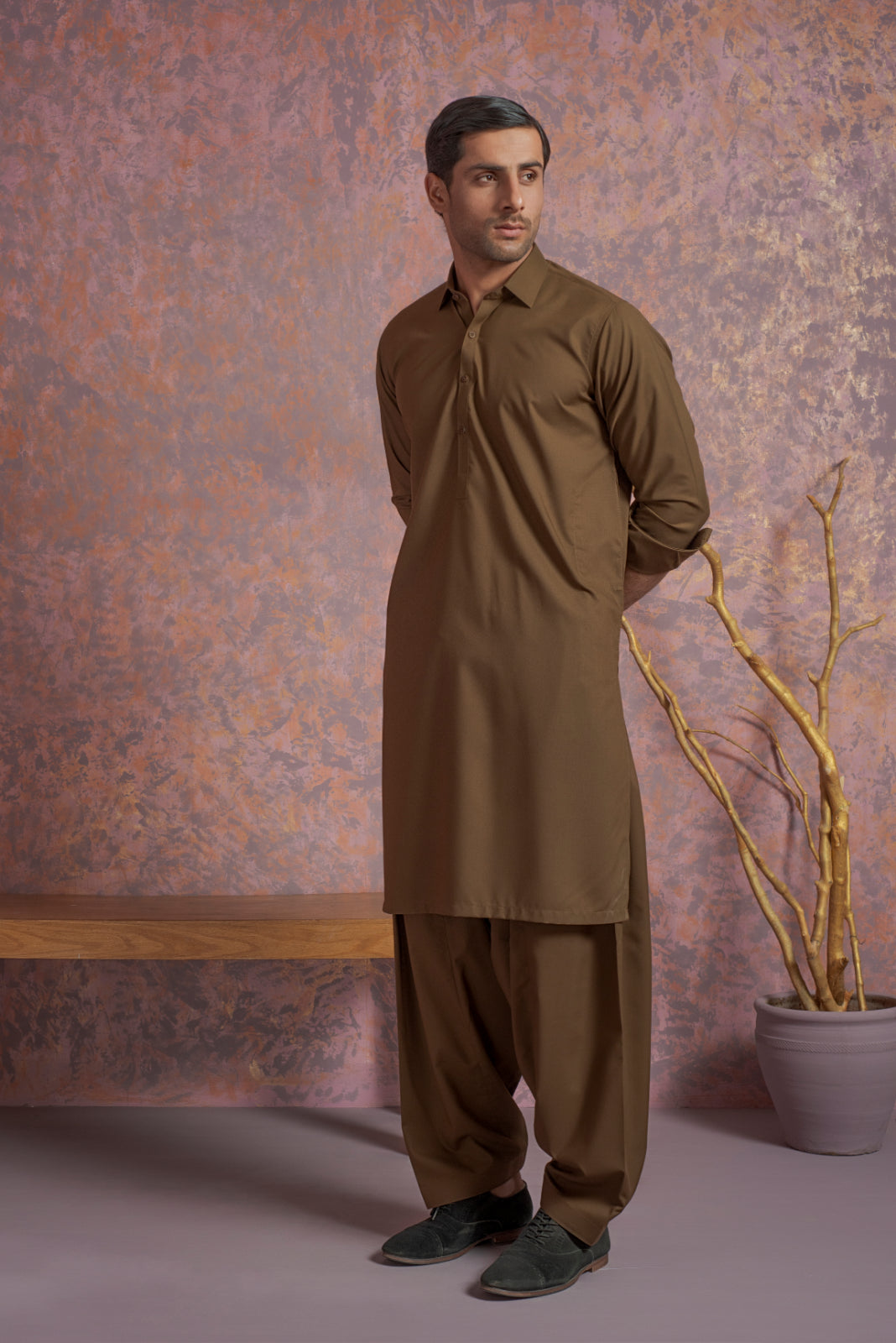 Brown Wash-and-Wear Shalwar Kameez (2-Piece) - Image 3