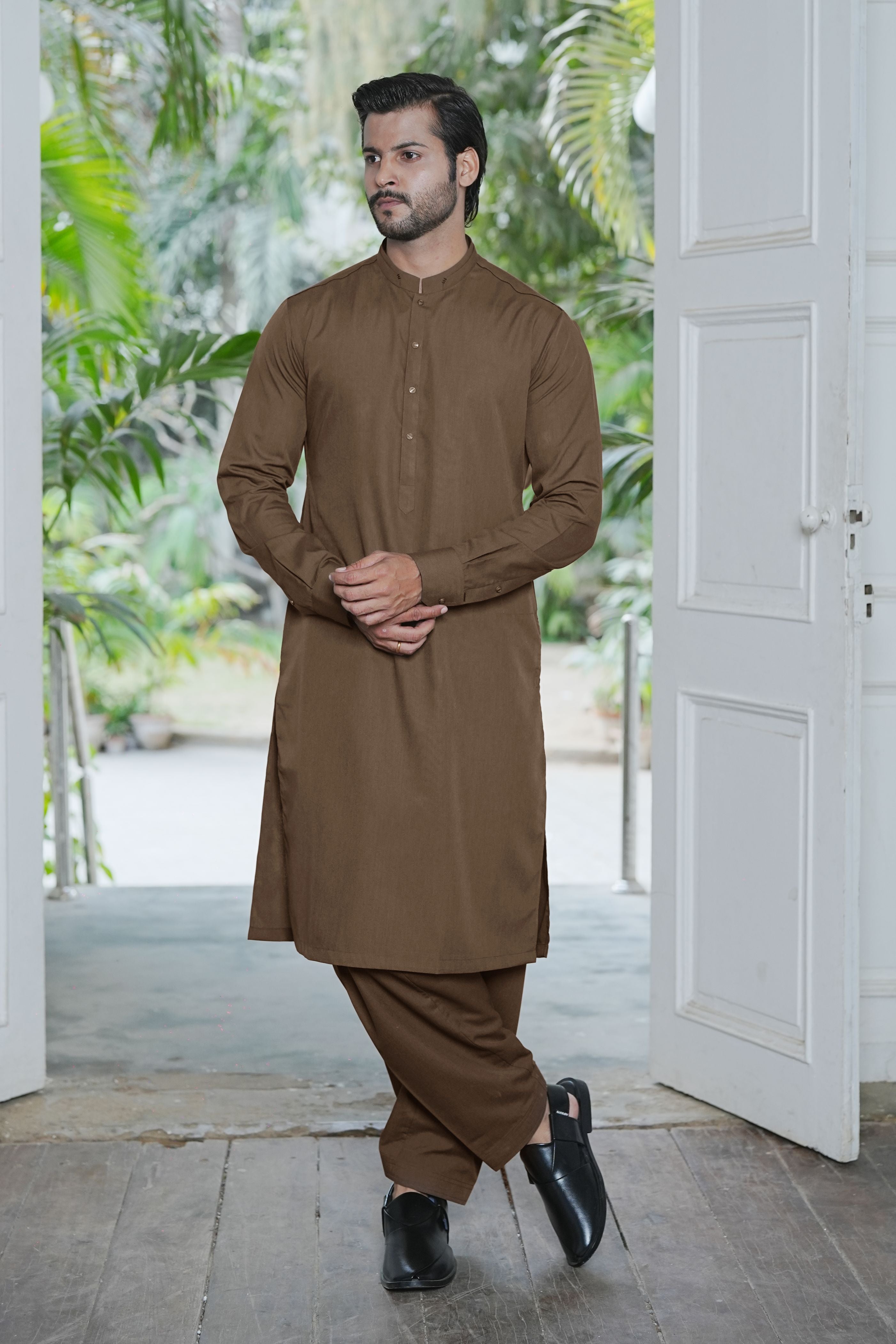 Rust Wash & Wear Blended Shalwar Kameez (2-Piece) - Image 1