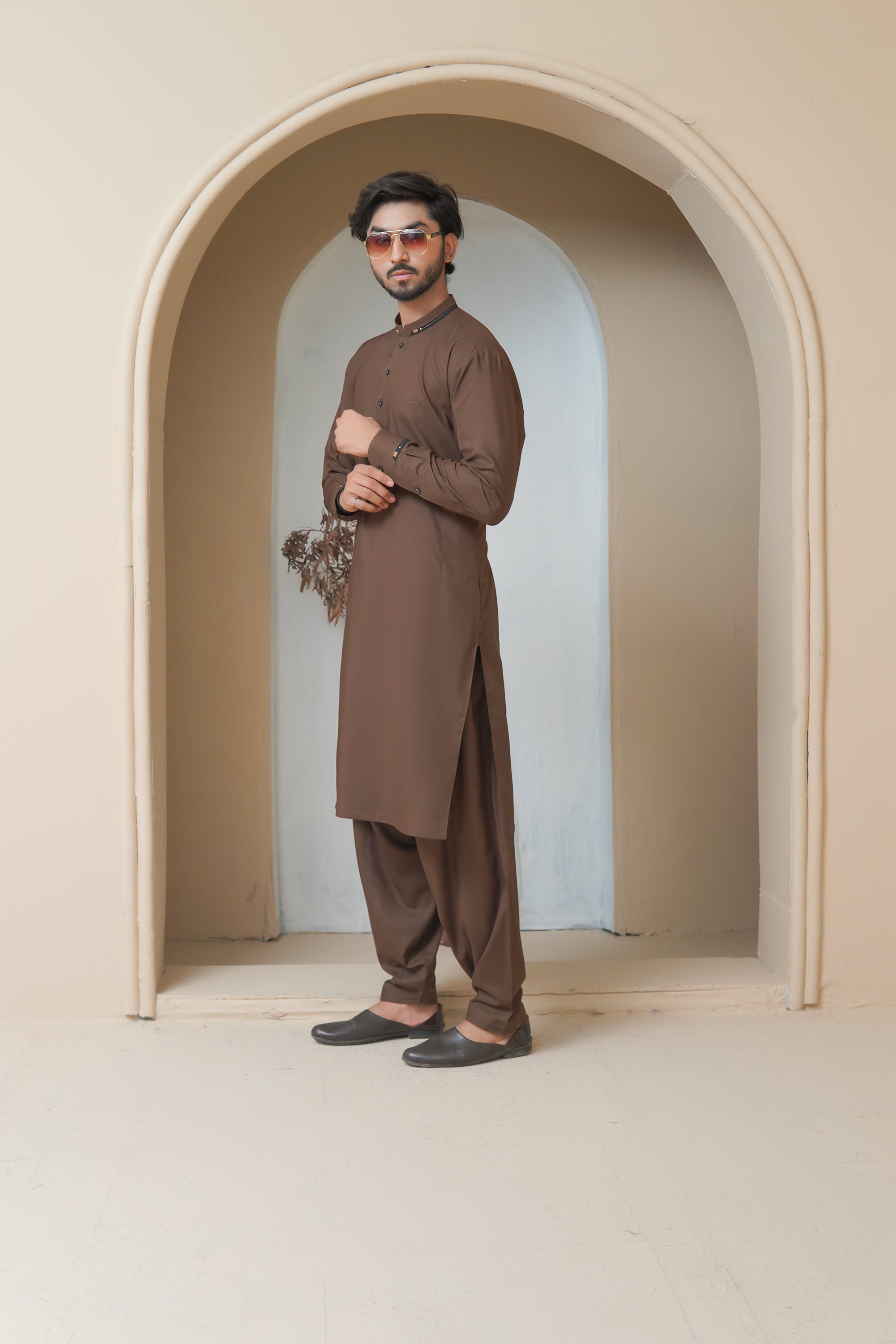 Coffee Brown Wash & Wear Shalwar Kameez (2-Piece) - Image 6