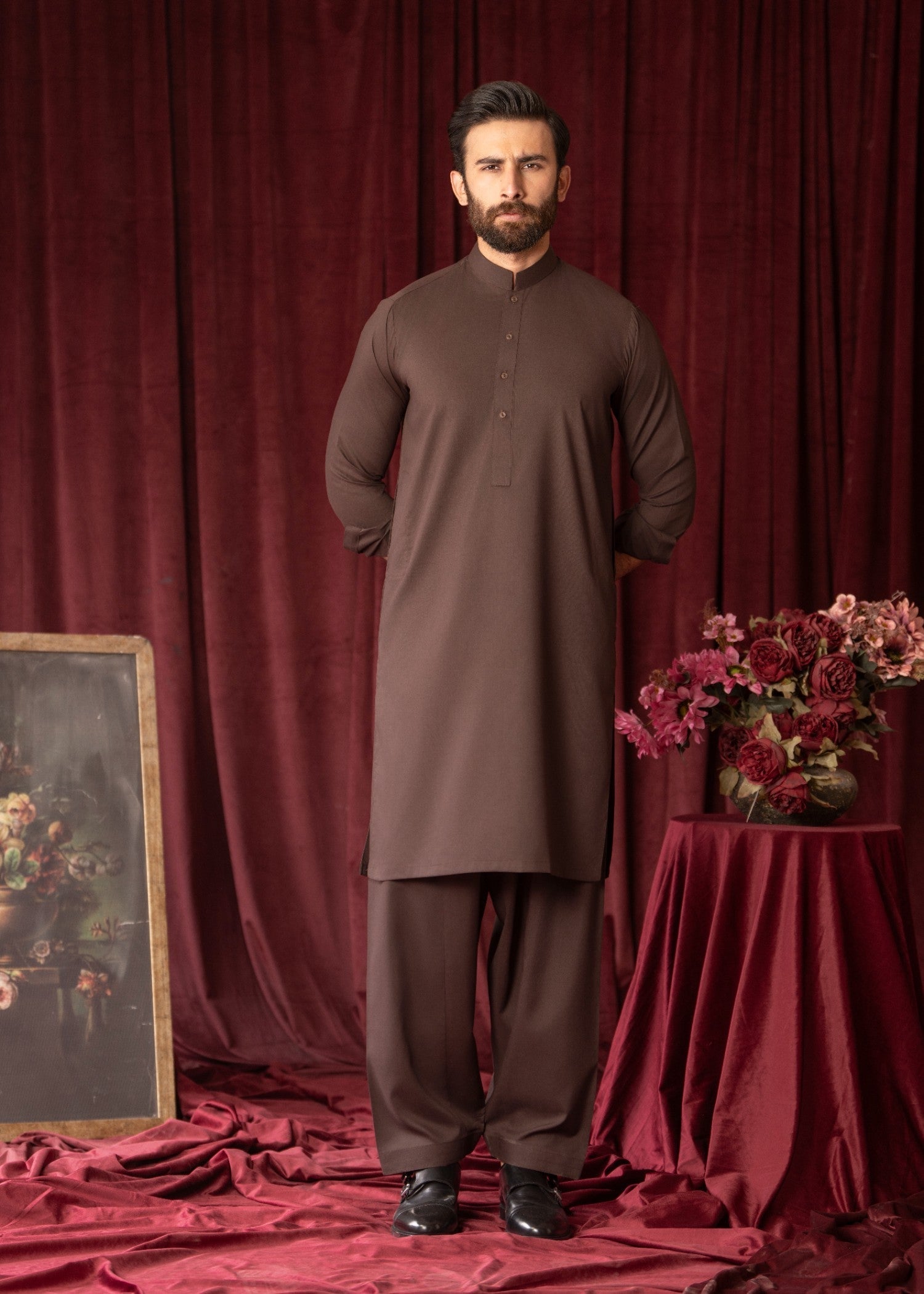 Dark Brown Wash & Wear Shalwar Kameez (2-Piece) - Image 1