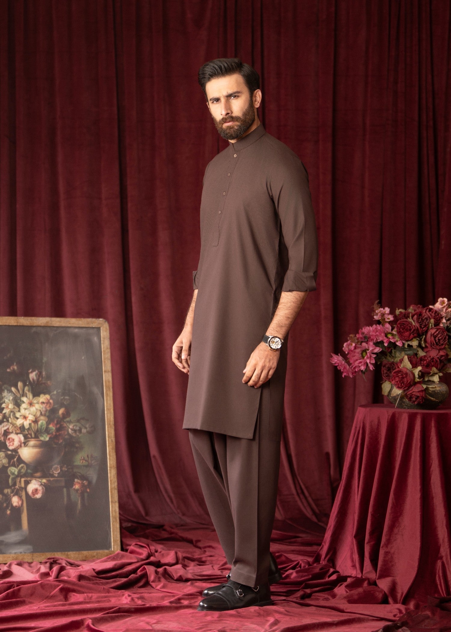 Dark Brown Wash & Wear Shalwar Kameez (2-Piece) - Image 2