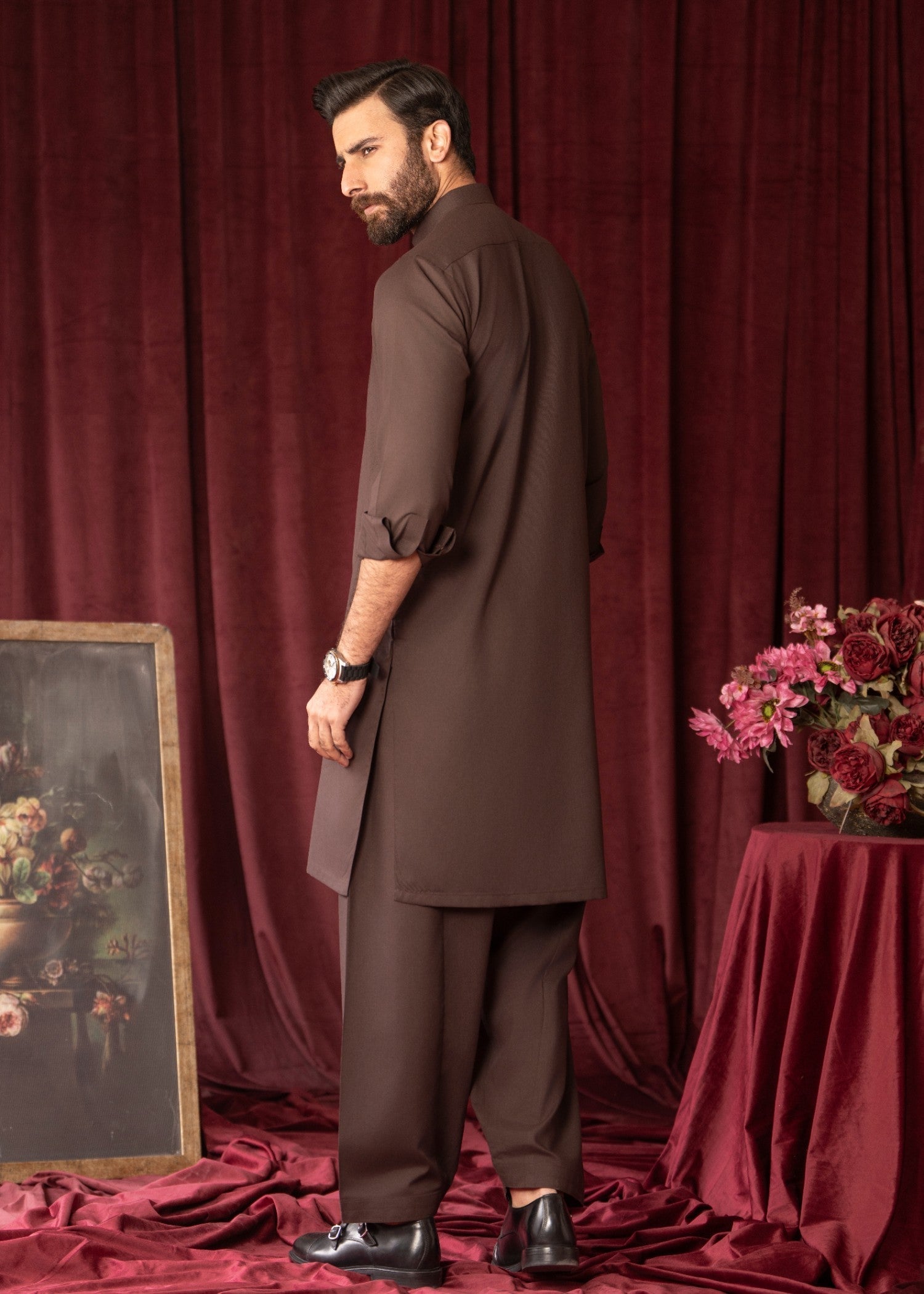 Dark Brown Wash & Wear Shalwar Kameez (2-Piece) - Image 3