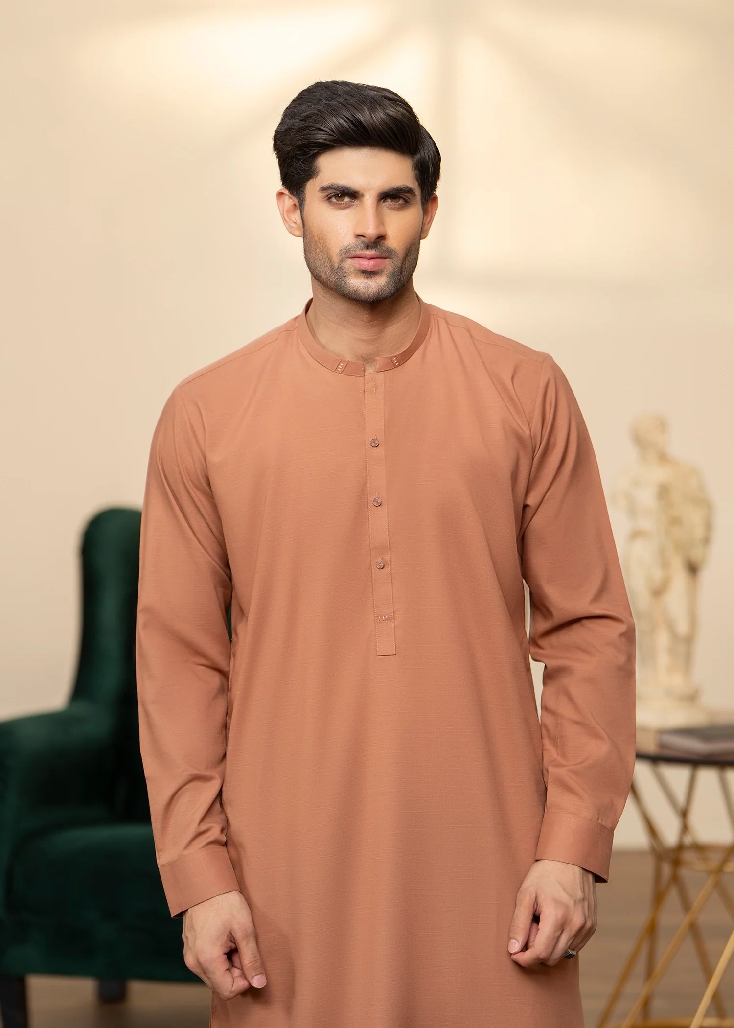 Sand Brown Wash & Wear Shalwar Kameez (2-Piece) - Image 4