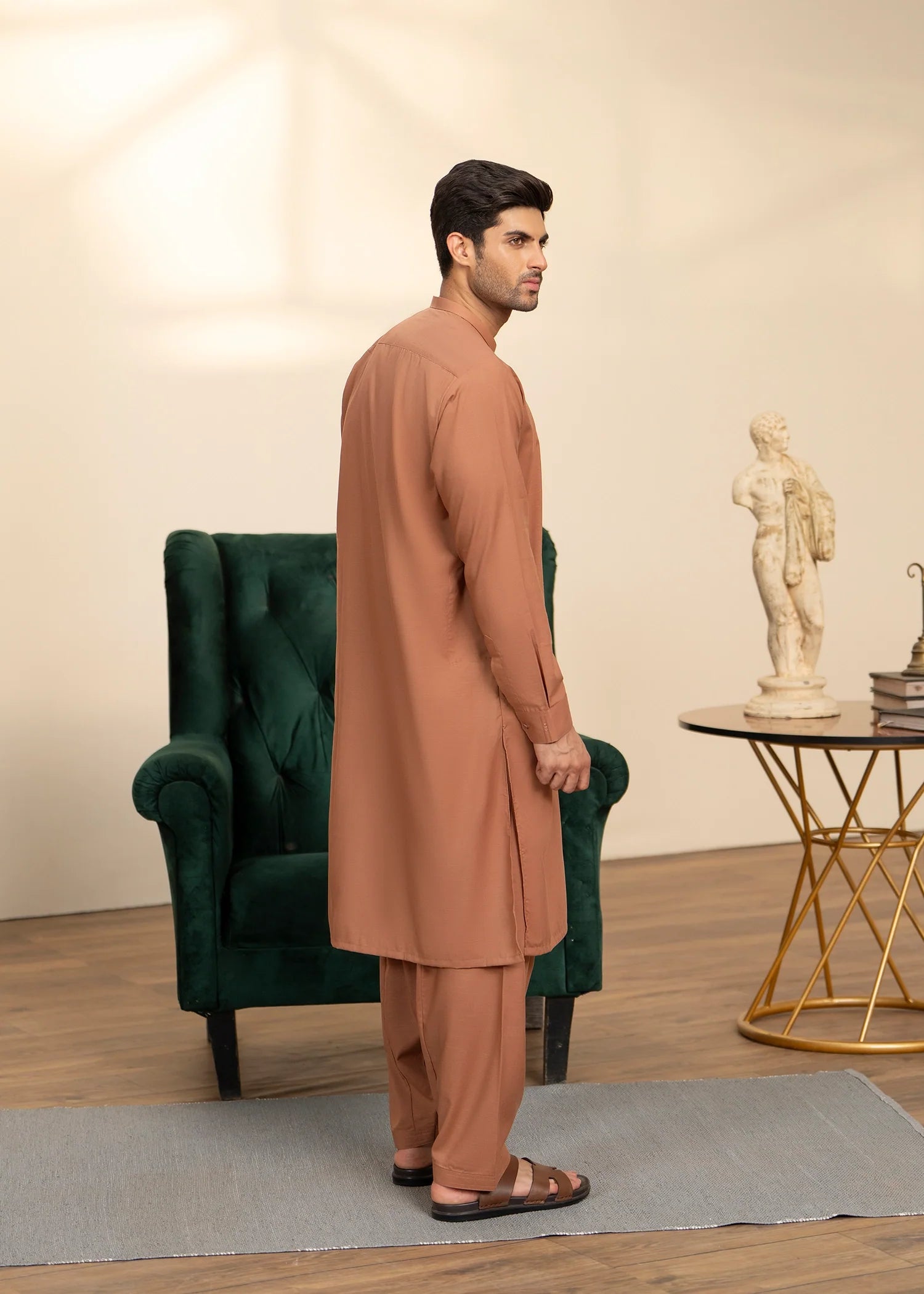 Sand Brown Wash & Wear Shalwar Kameez (2-Piece) - Image 8