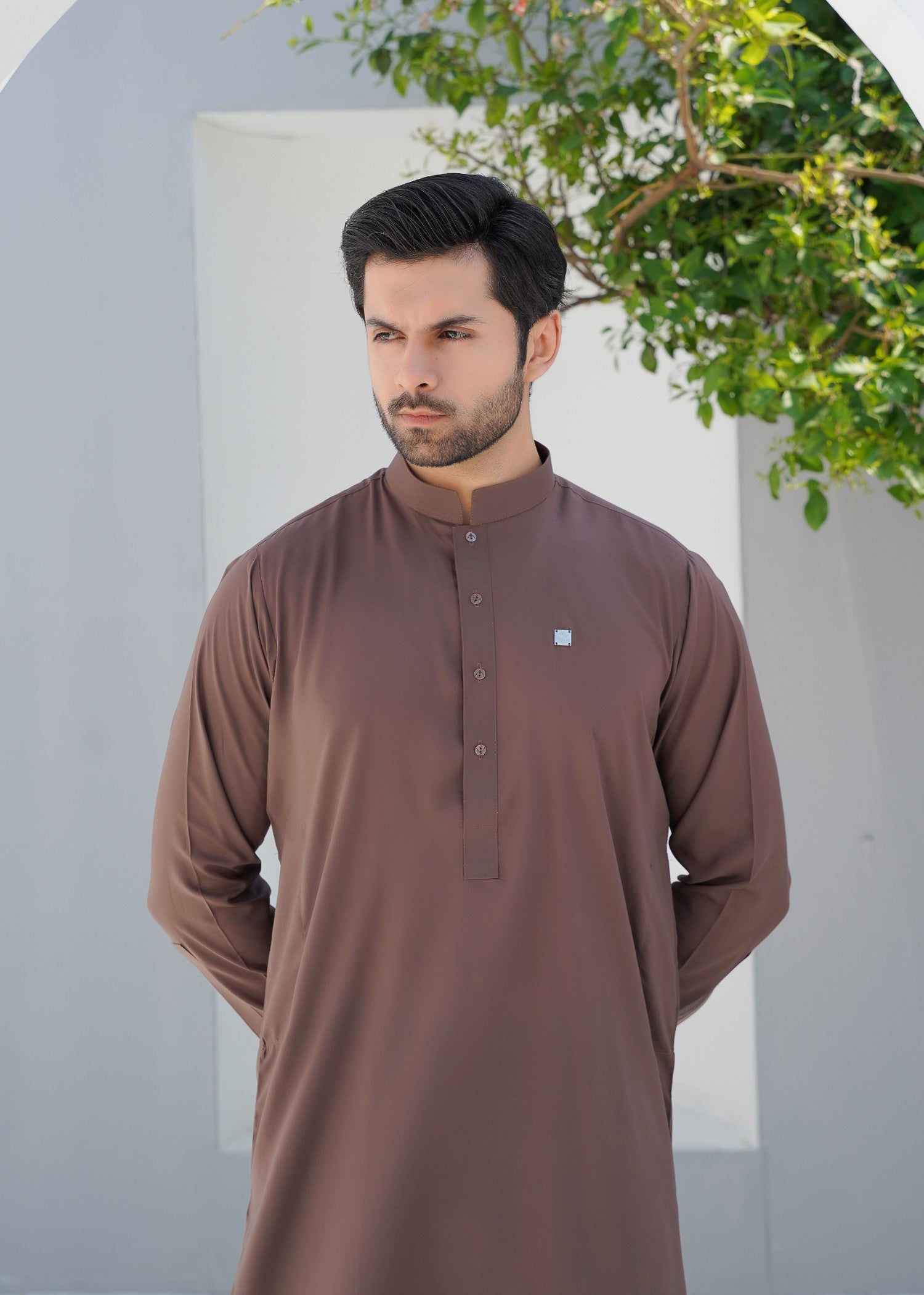 Brown Wash & Wear Shalwar Kameez (2-Piece) - Image 2