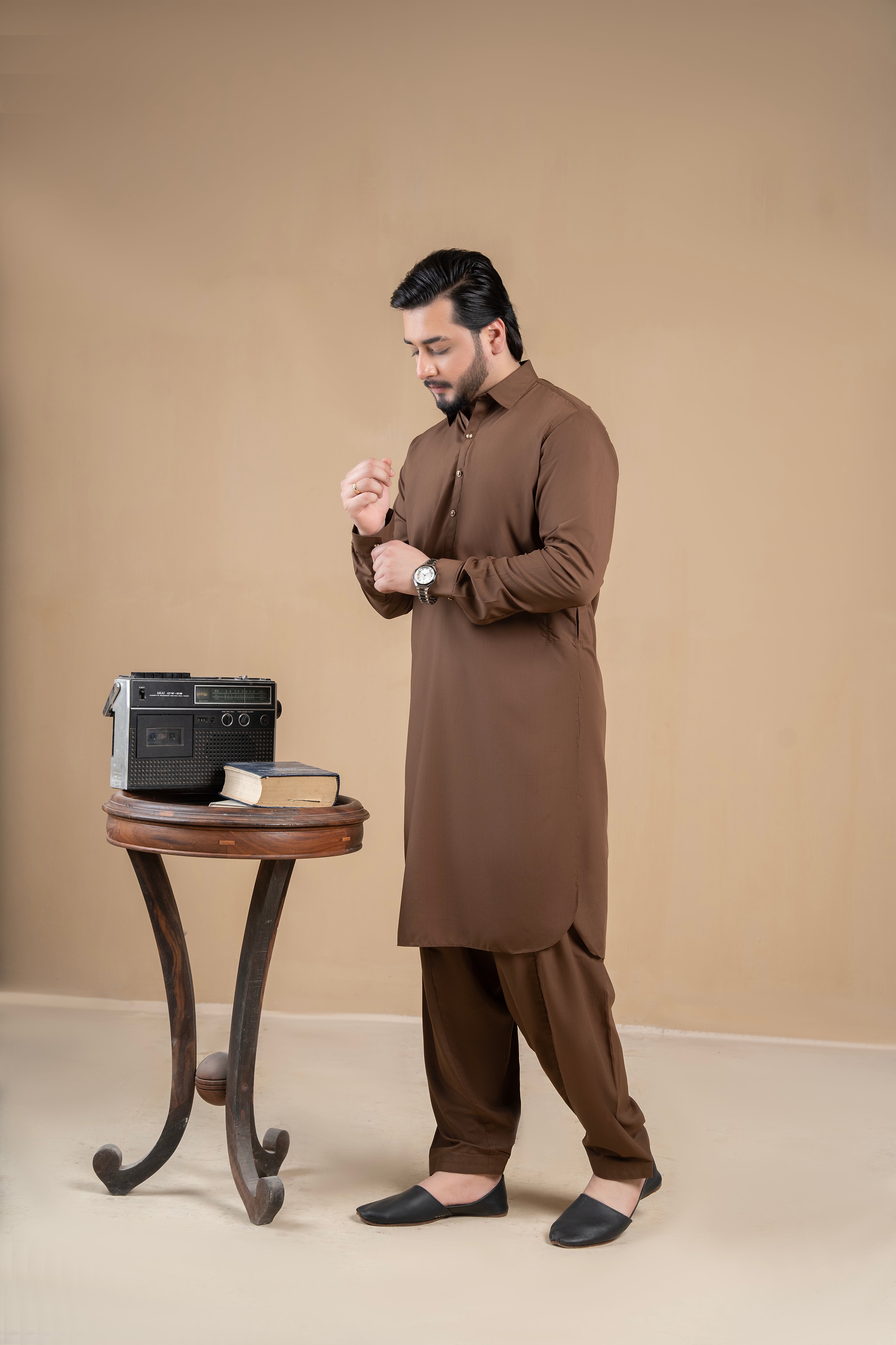 Brown Wash-&-Wear Shalwar Kameez (2-Piece) - Image 1