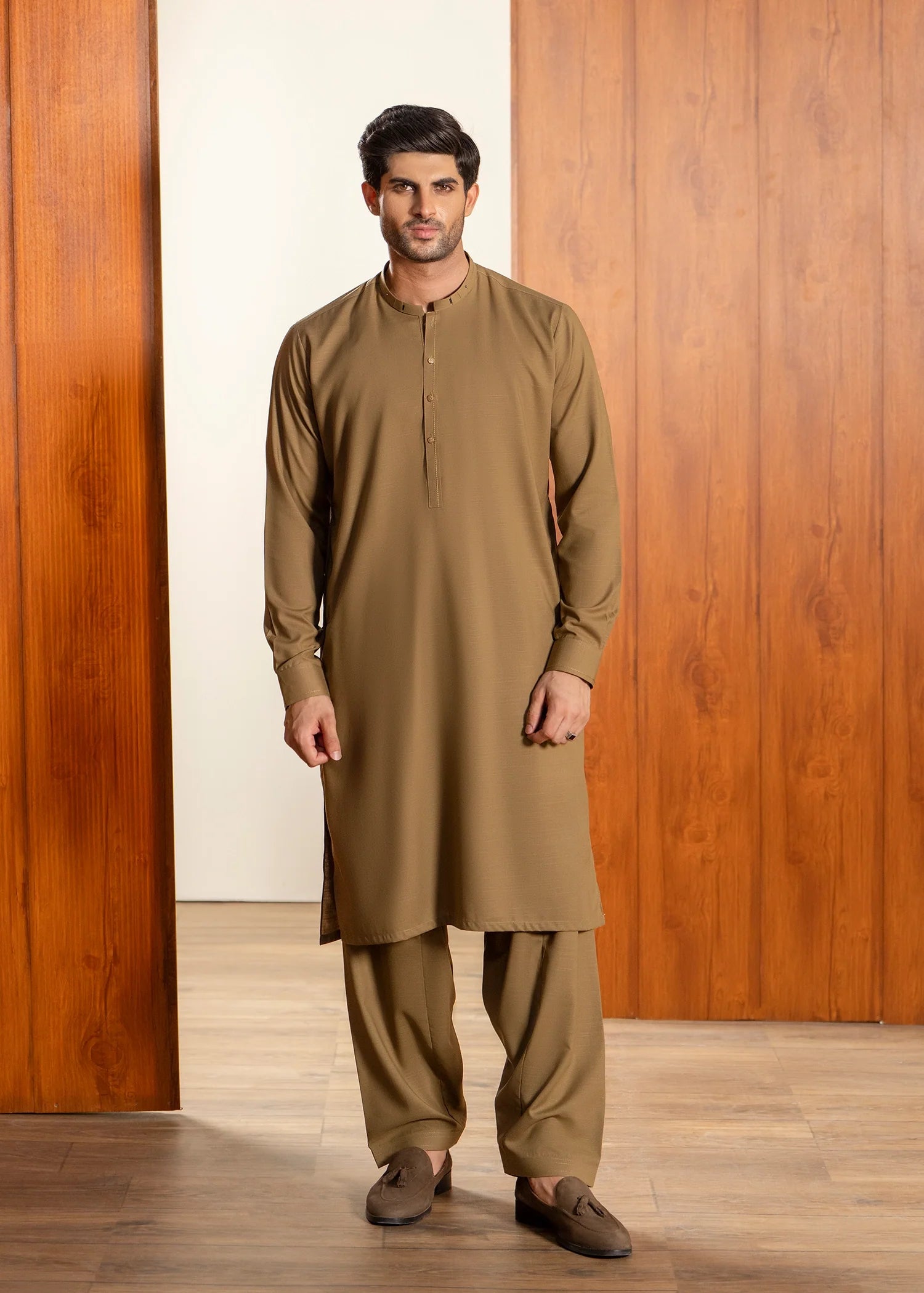 Peanut Brown Wash & Wear Shalwar Kameez (2-Piece) - Image 1