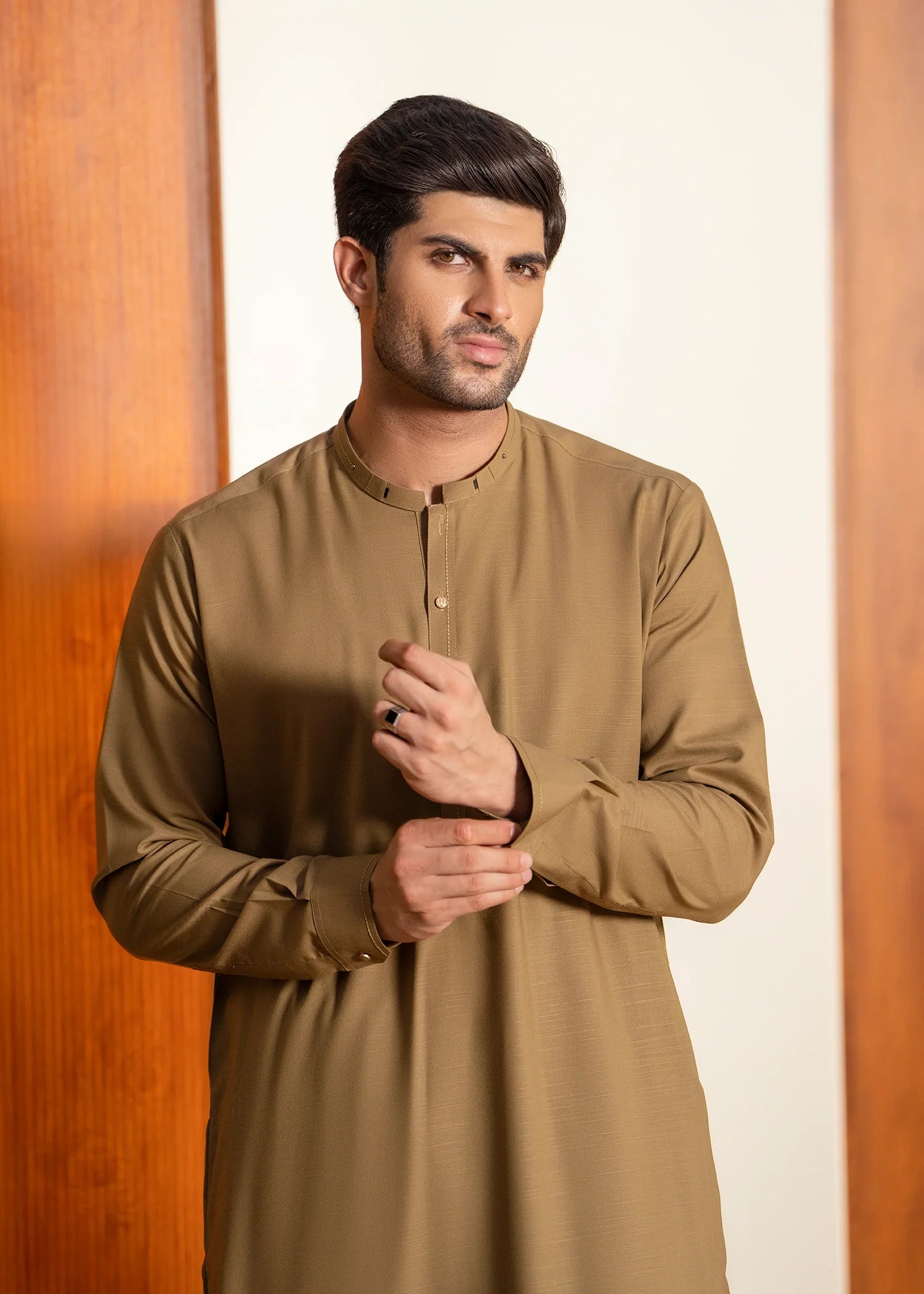 Peanut Brown Wash & Wear Shalwar Kameez (2-Piece) - Image 2