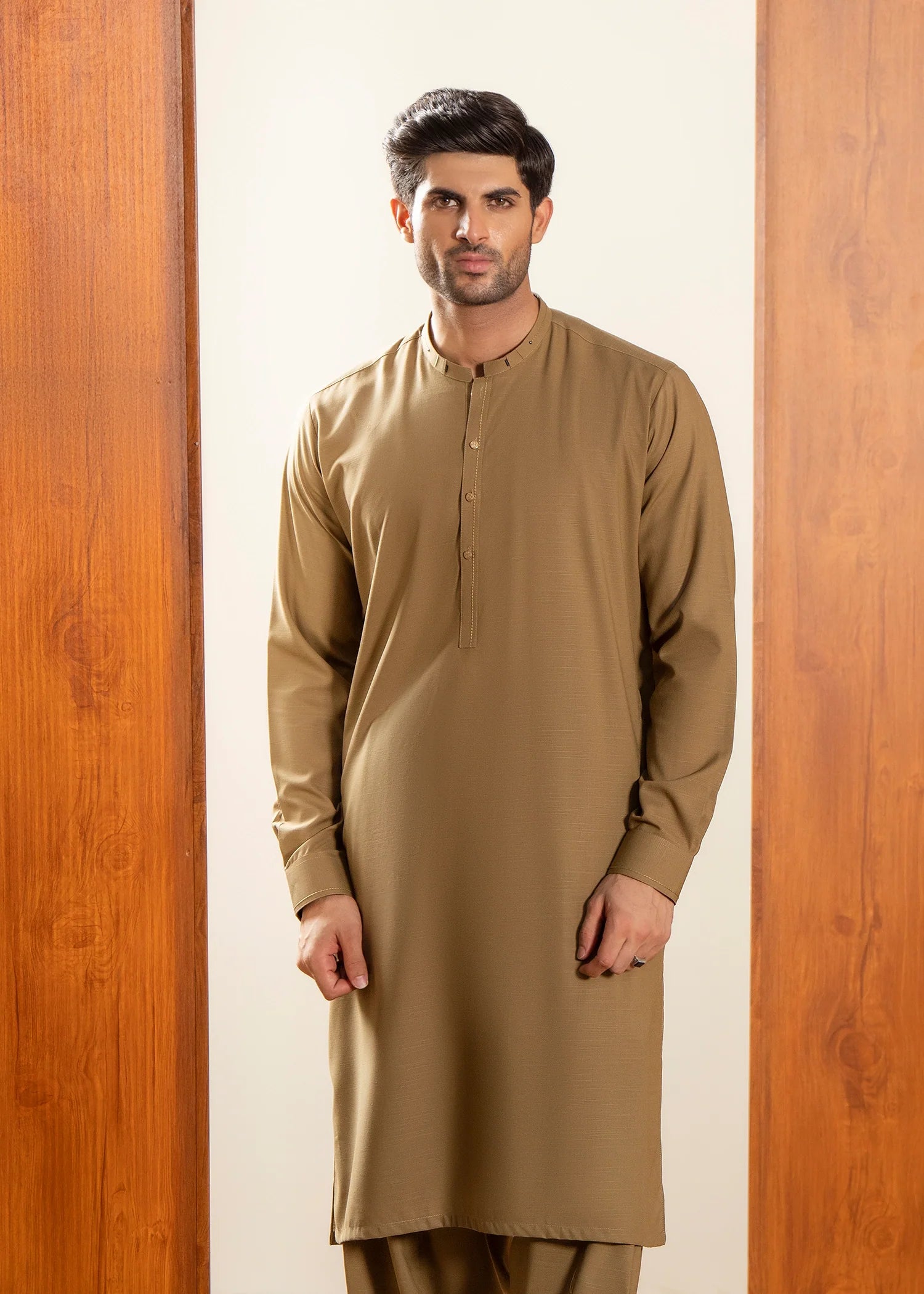 Peanut Brown Wash & Wear Shalwar Kameez (2-Piece) - Image 3