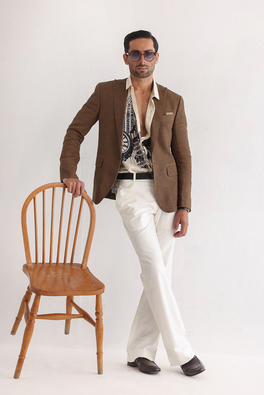 Brown Irish Jacket with Silk Print Shirt (3-Piece) - Image 1