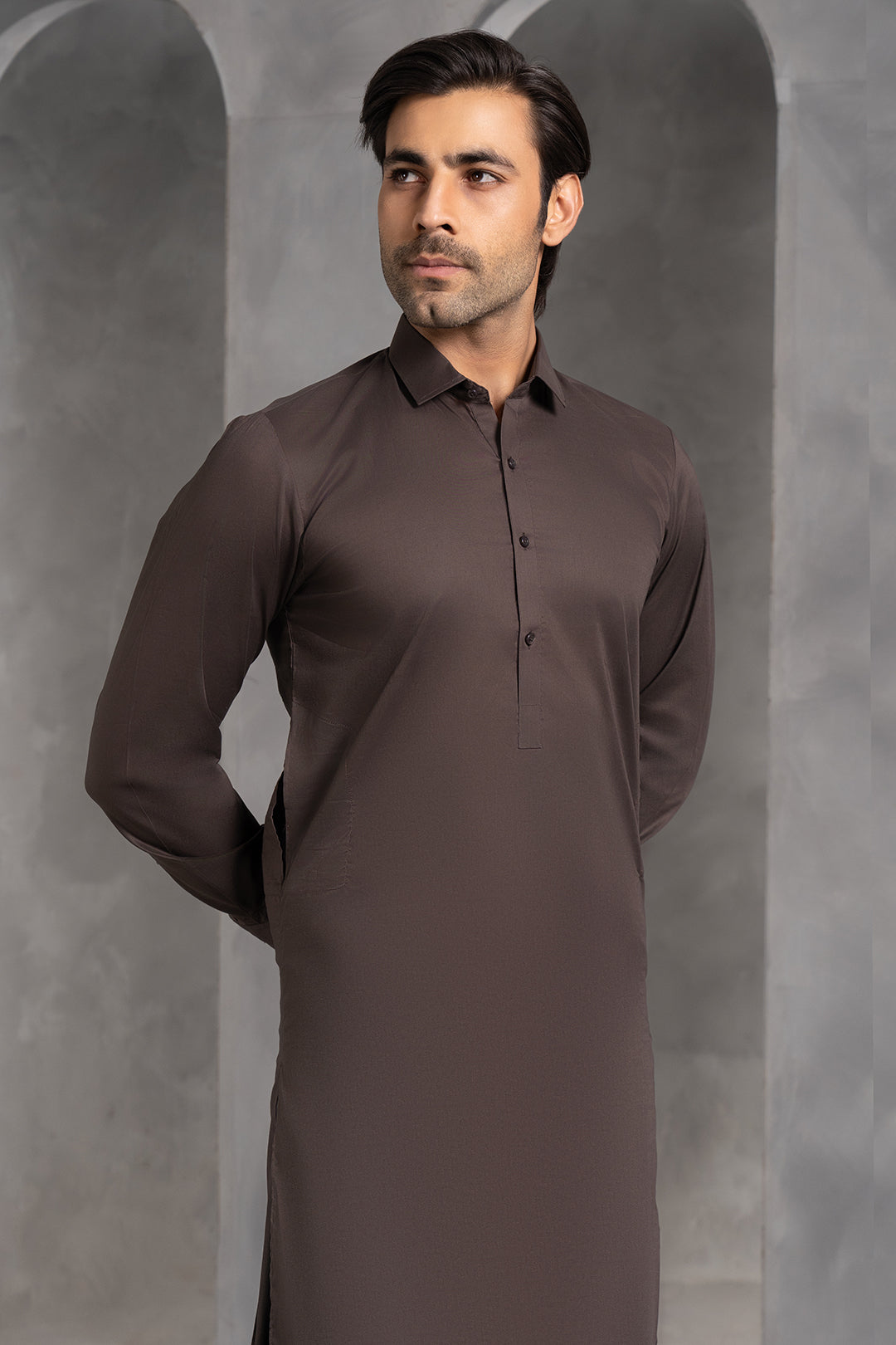 Dark Brown Cotton Pathani Suit (2-Piece) - Image 1