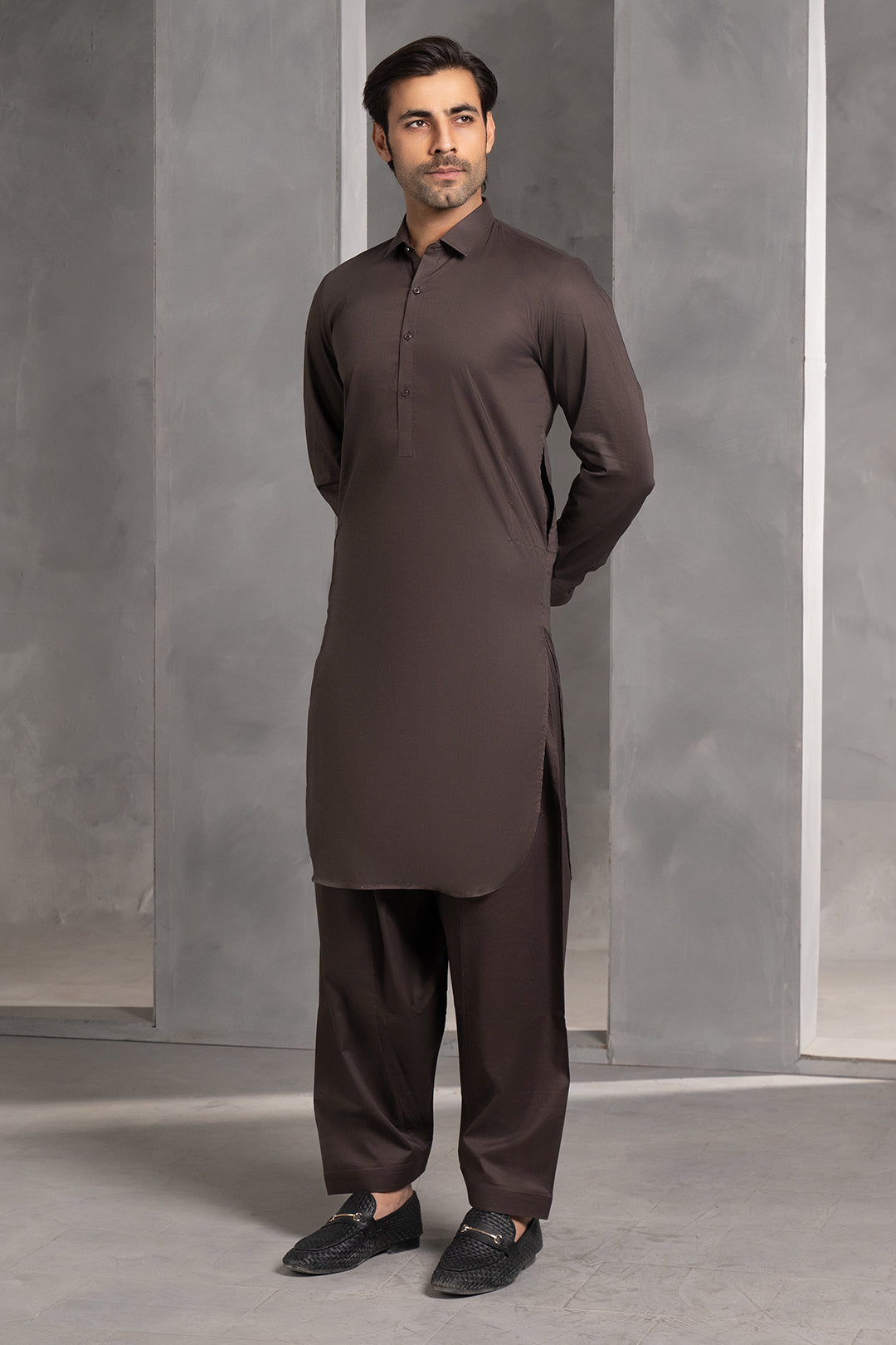 Dark Brown Cotton Pathani Suit (2-Piece) - Image 2