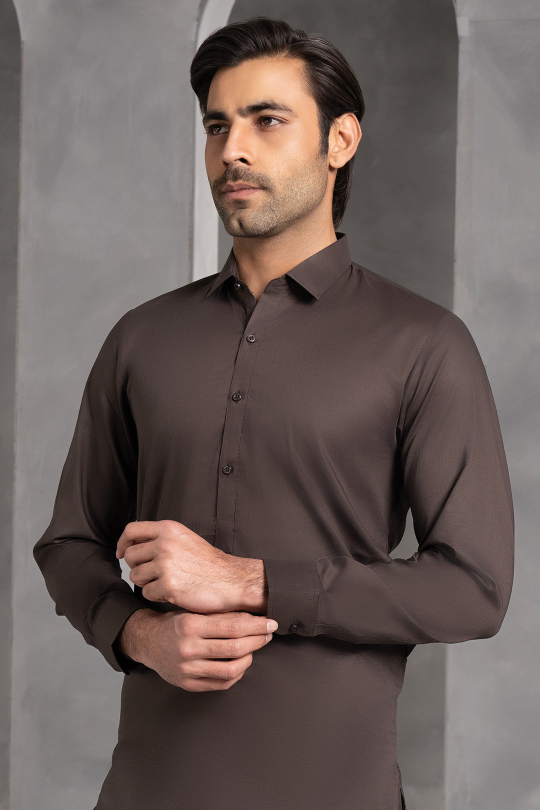 Dark Brown Cotton Pathani Suit (2-Piece) - Image 3