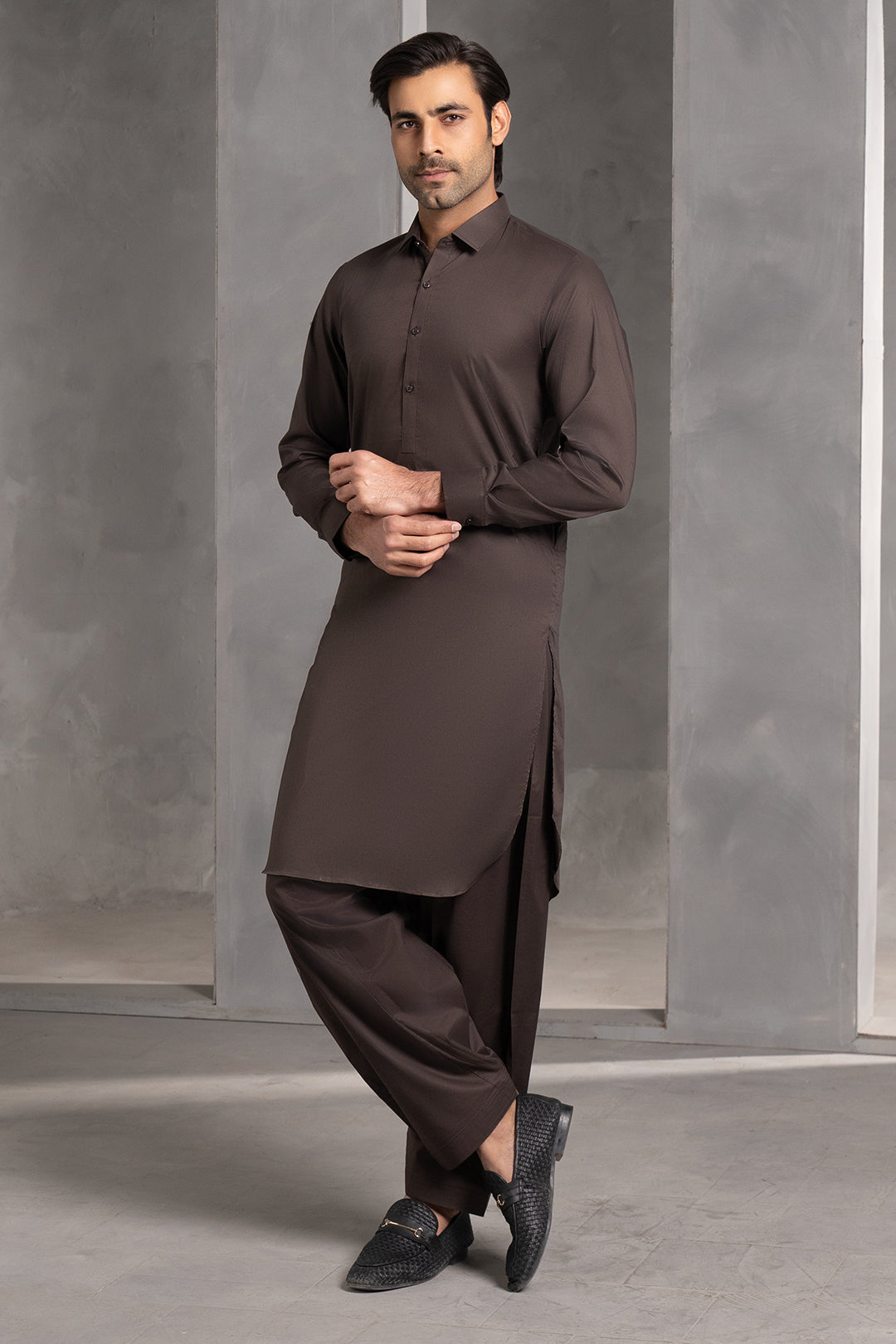 Dark Brown Cotton Pathani Suit (2-Piece) - Image 4