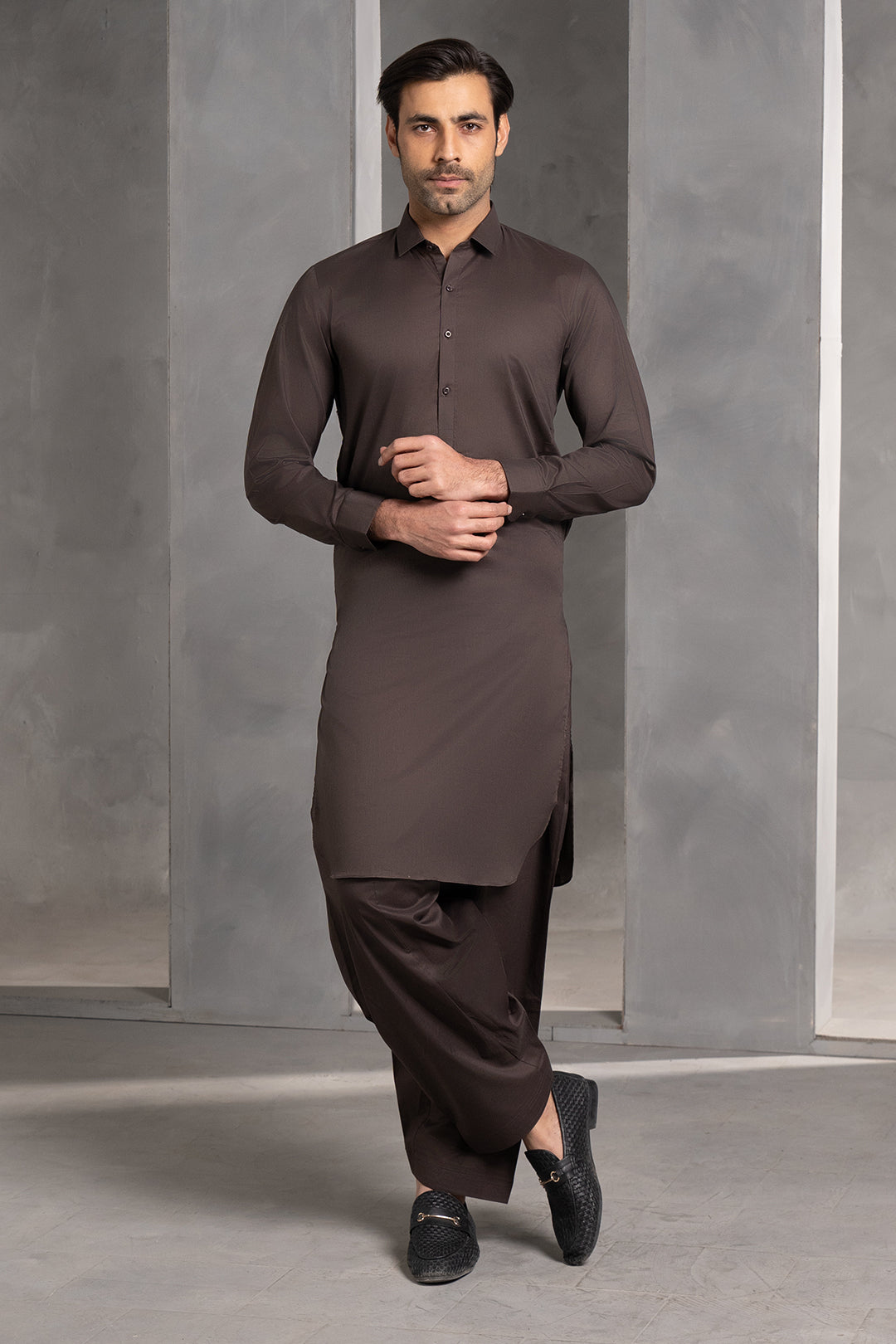Dark Brown Cotton Pathani Suit (2-Piece) - Image 5