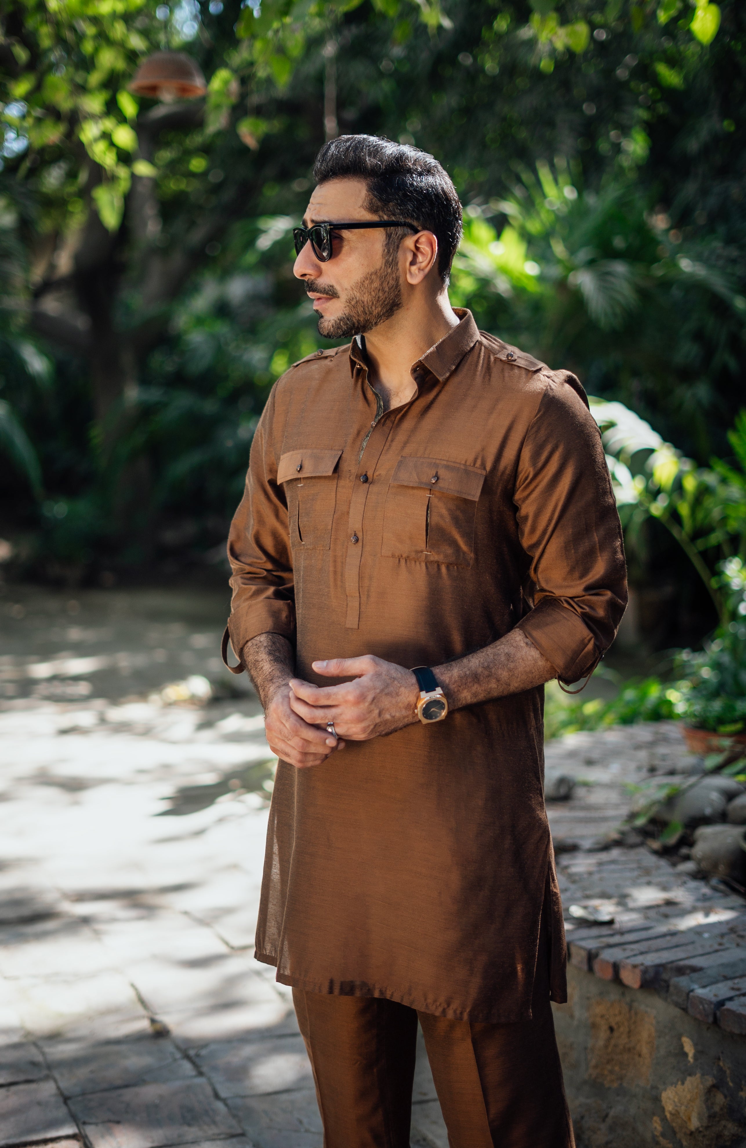 Light Brown Cotton Silk Pathani Suit (2-Piece) - Image 3