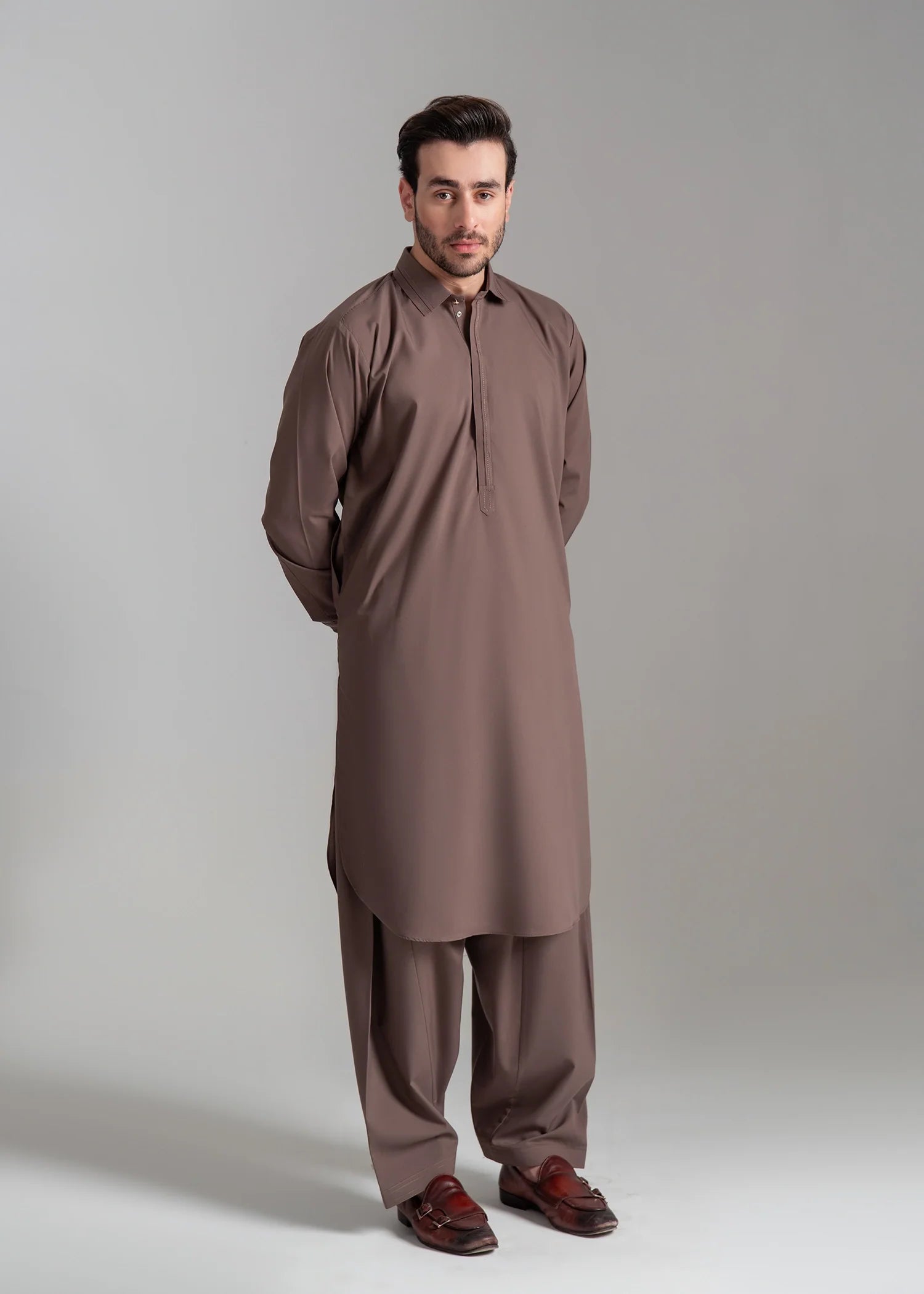 Brown Wash & Wear Pathani Suit (2-Piece) - Image 1