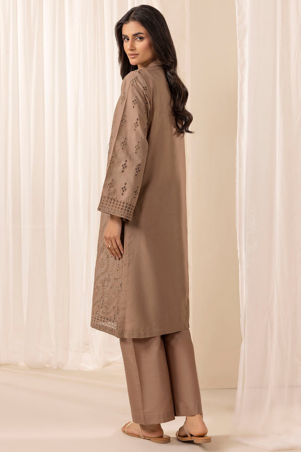 Pakistani Garnet Schiffli Embroidered Cambric Lawn Salwar Kameez (2-Piece) - Image 3