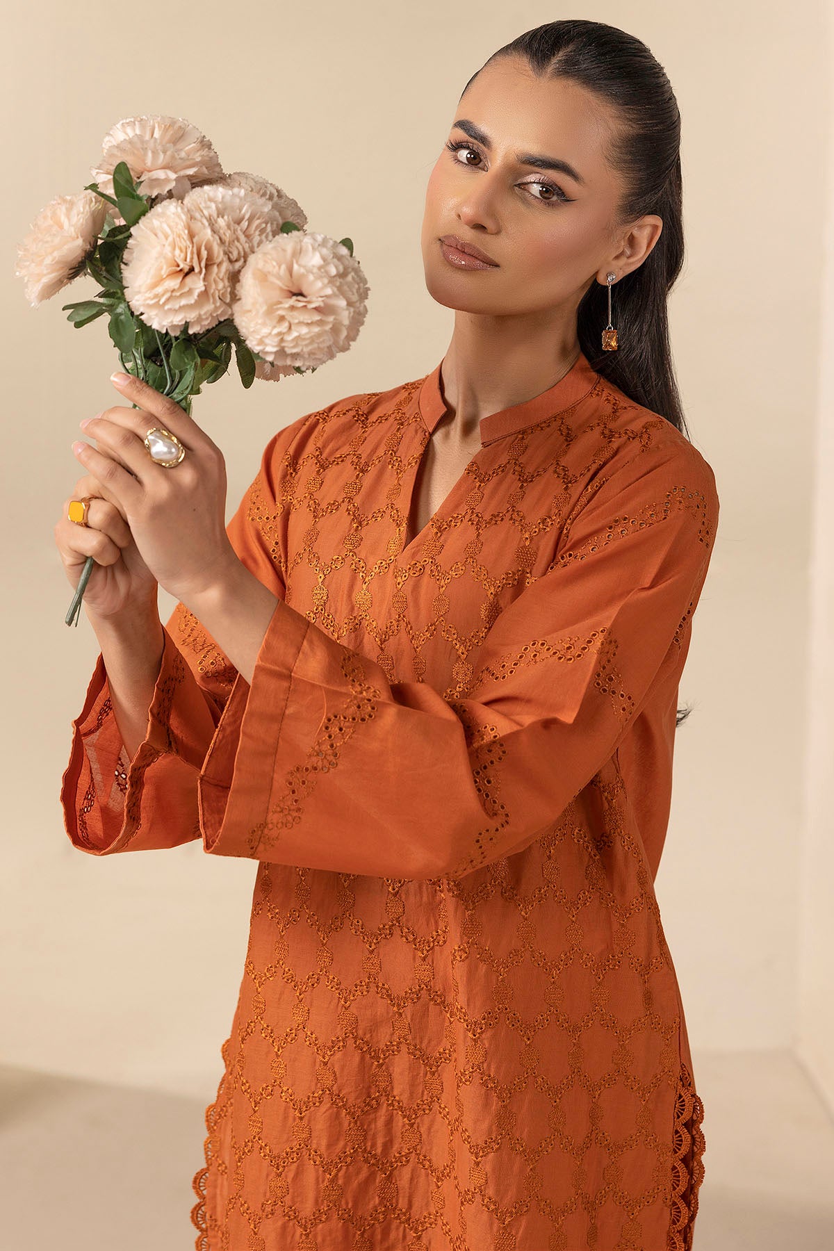Rust Embroidered Cambric Lawn Shirt (2-Piece) - Image 2