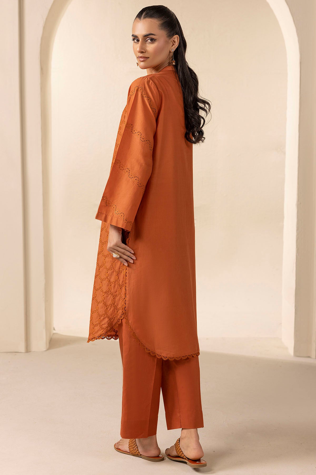 Rust Embroidered Cambric Lawn Shirt (2-Piece) - Image 3