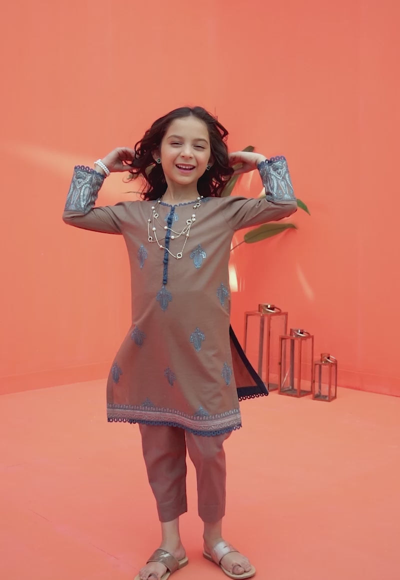 Pakistani Brown Embroidered Cambric Salwar Kameez (2-Piece) - Image 5