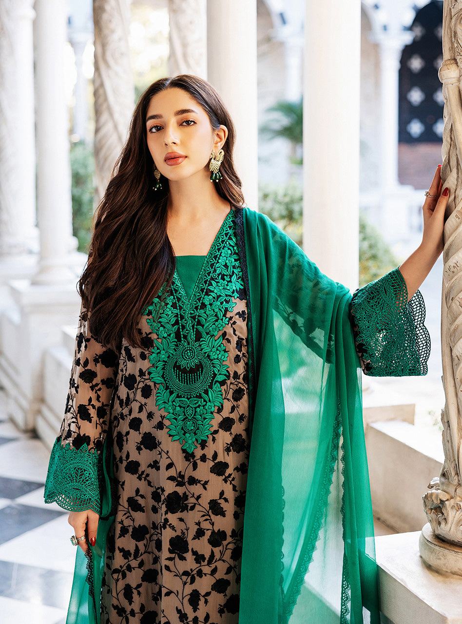 Coffee Embroidered Chiffon Salwar Kameez (3-Piece) - Image 6