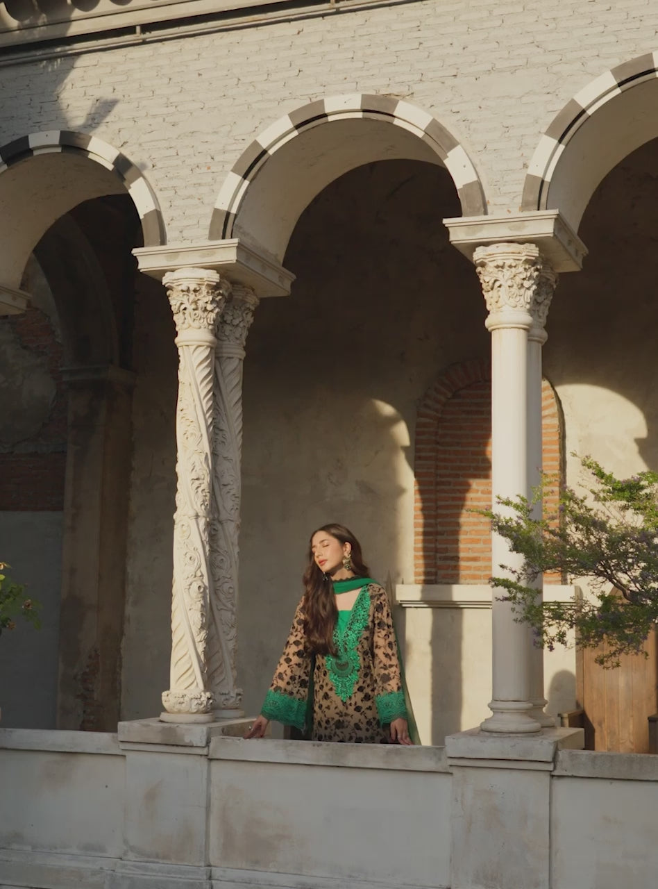 Coffee Embroidered Chiffon Salwar Kameez (3-Piece) - Image 7