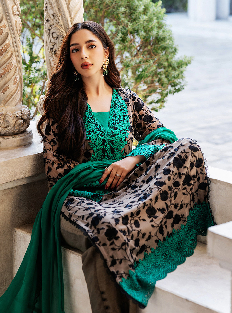 Coffee Embroidered Chiffon Salwar Kameez (3-Piece) - Image 8