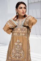 Toast Brown Embroidered Cotton Net Salwar Kameez (3-Piece) - Image 5