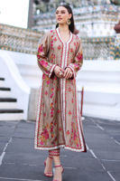 Sand Brown Embroidered Cotton Net Long Shirt (3-Piece) - Image 2