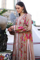 Sand Brown Embroidered Cotton Net Long Shirt (3-Piece) - Image 4