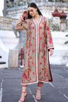 Sand Brown Embroidered Cotton Net Long Shirt (3-Piece) - Image 5