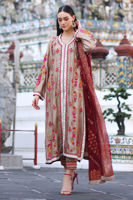 Sand Brown Embroidered Cotton Net Long Shirt (3-Piece) - Image 6