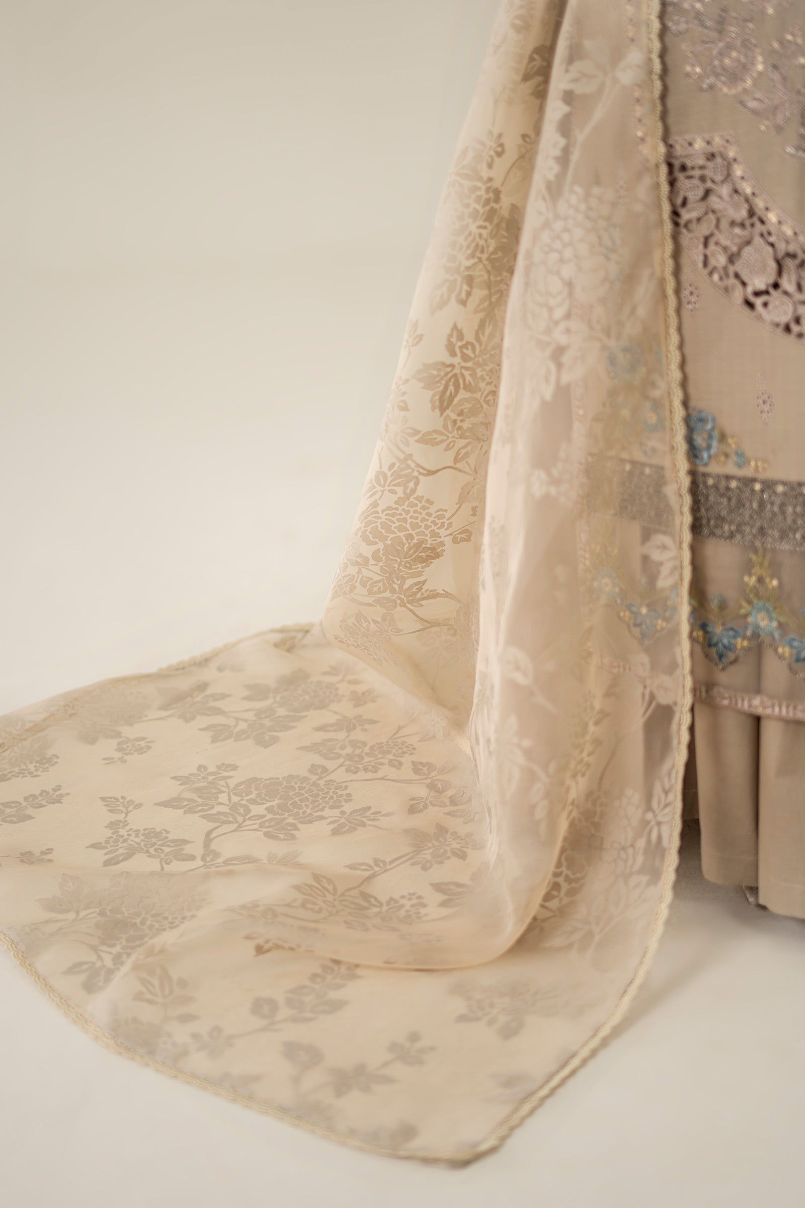 Pakistani Coffee Embroidered Dobby 3-Piece Suit - Image 5