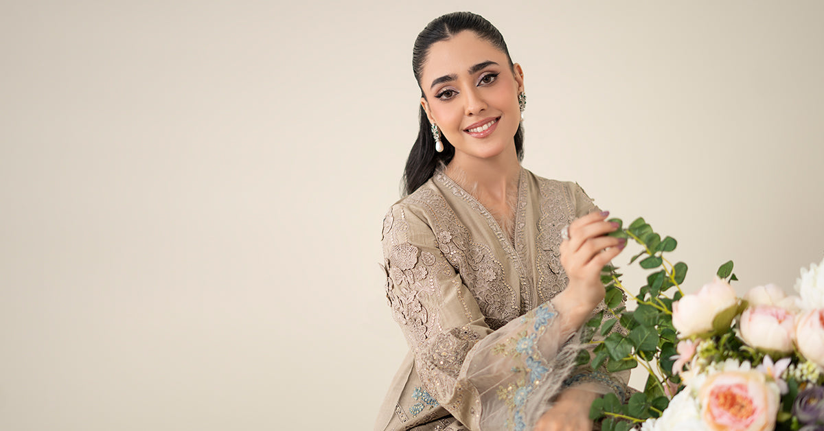 Pakistani Coffee Embroidered Dobby 3-Piece Suit - Image 7