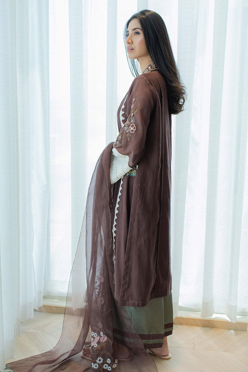 Chestnut Embroidered Kora Cotton Salwar Kameez (3-Piece) - Image 11