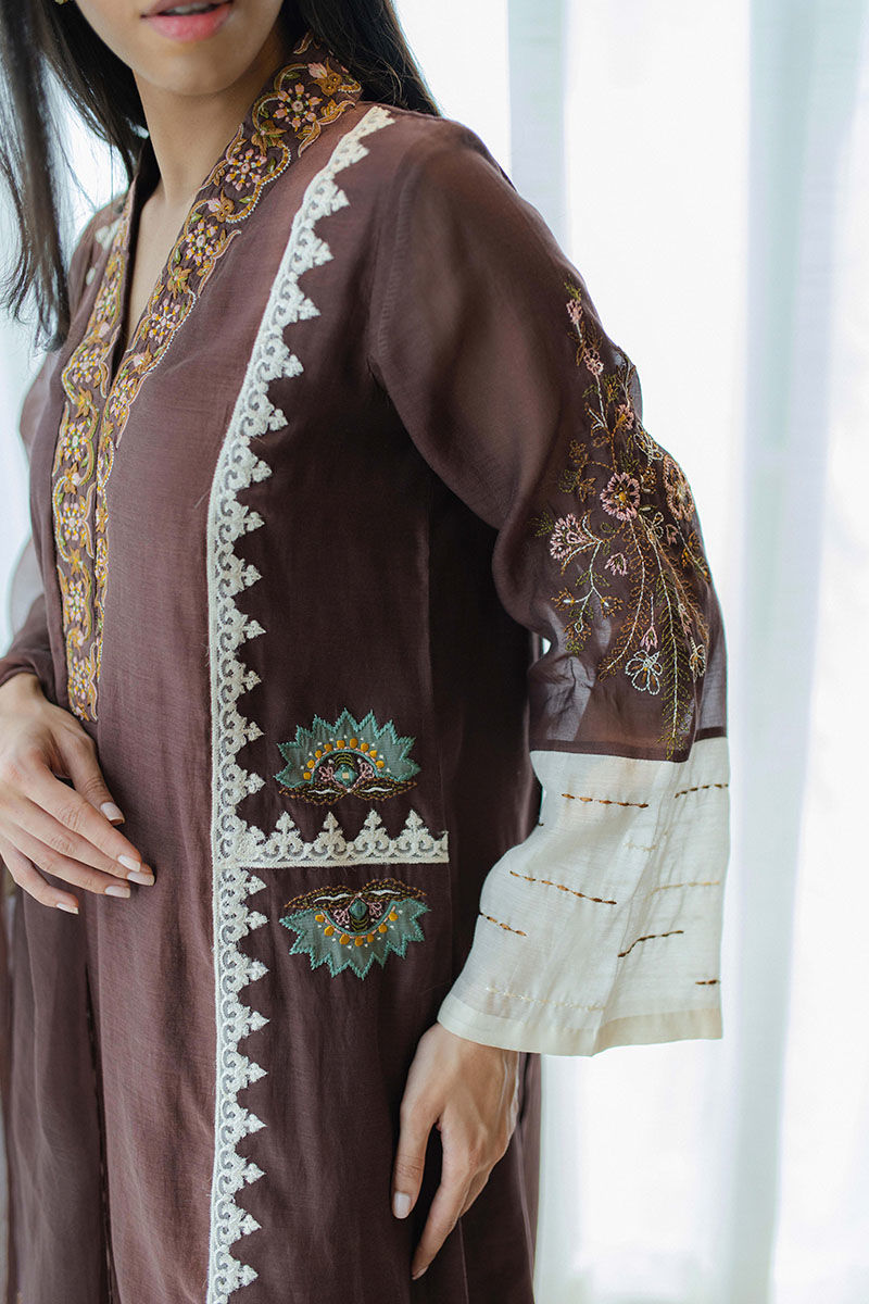 Chestnut Embroidered Kora Cotton Salwar Kameez (3-Piece) - Image 6