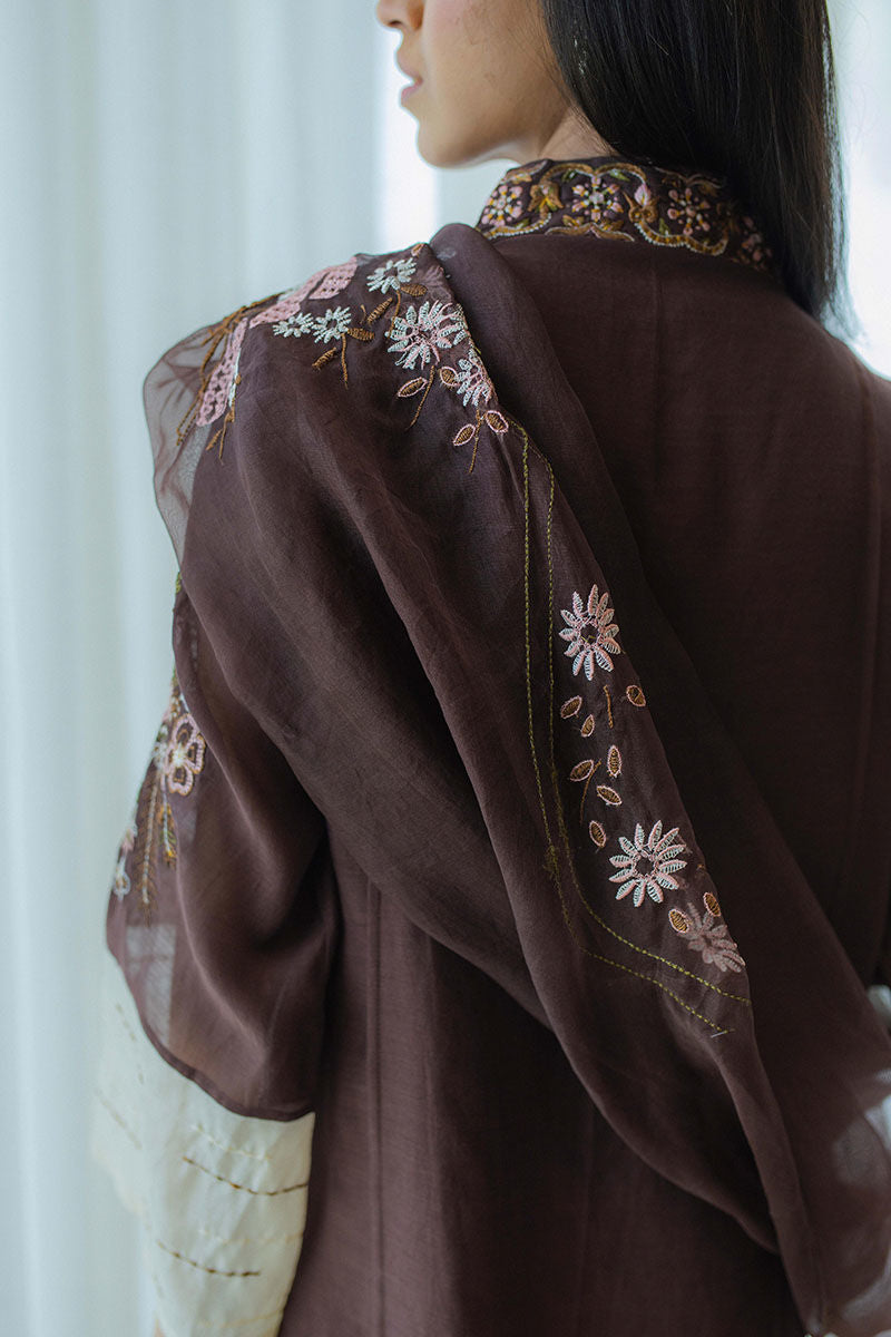 Chestnut Embroidered Kora Cotton Salwar Kameez (3-Piece) - Image 7