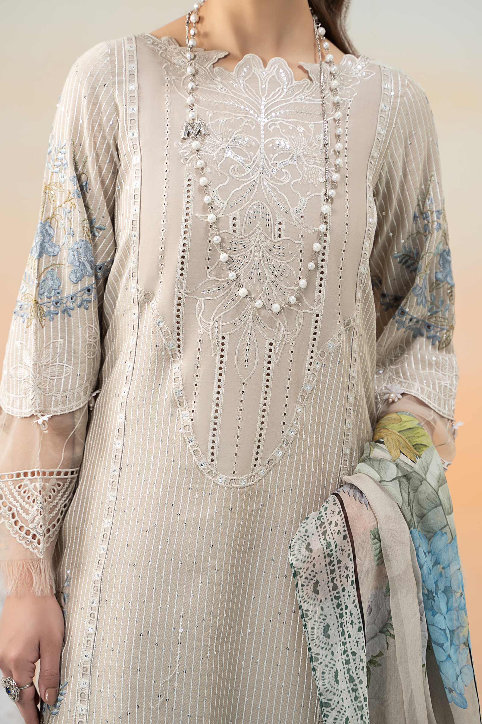 Pakistani Coffee Embroidered Lawn Salwar Kameez (3-Piece) - Image 3