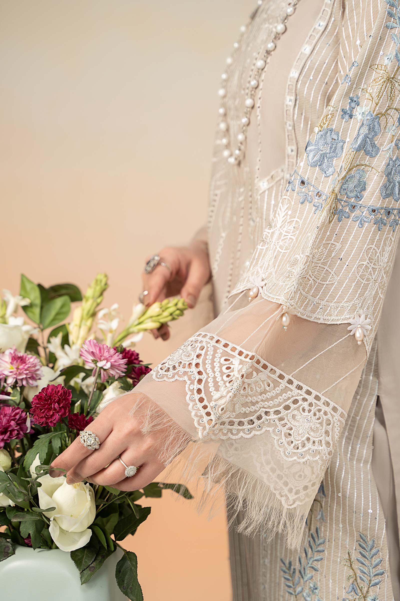 Pakistani Coffee Embroidered Lawn Salwar Kameez (3-Piece) - Image 5