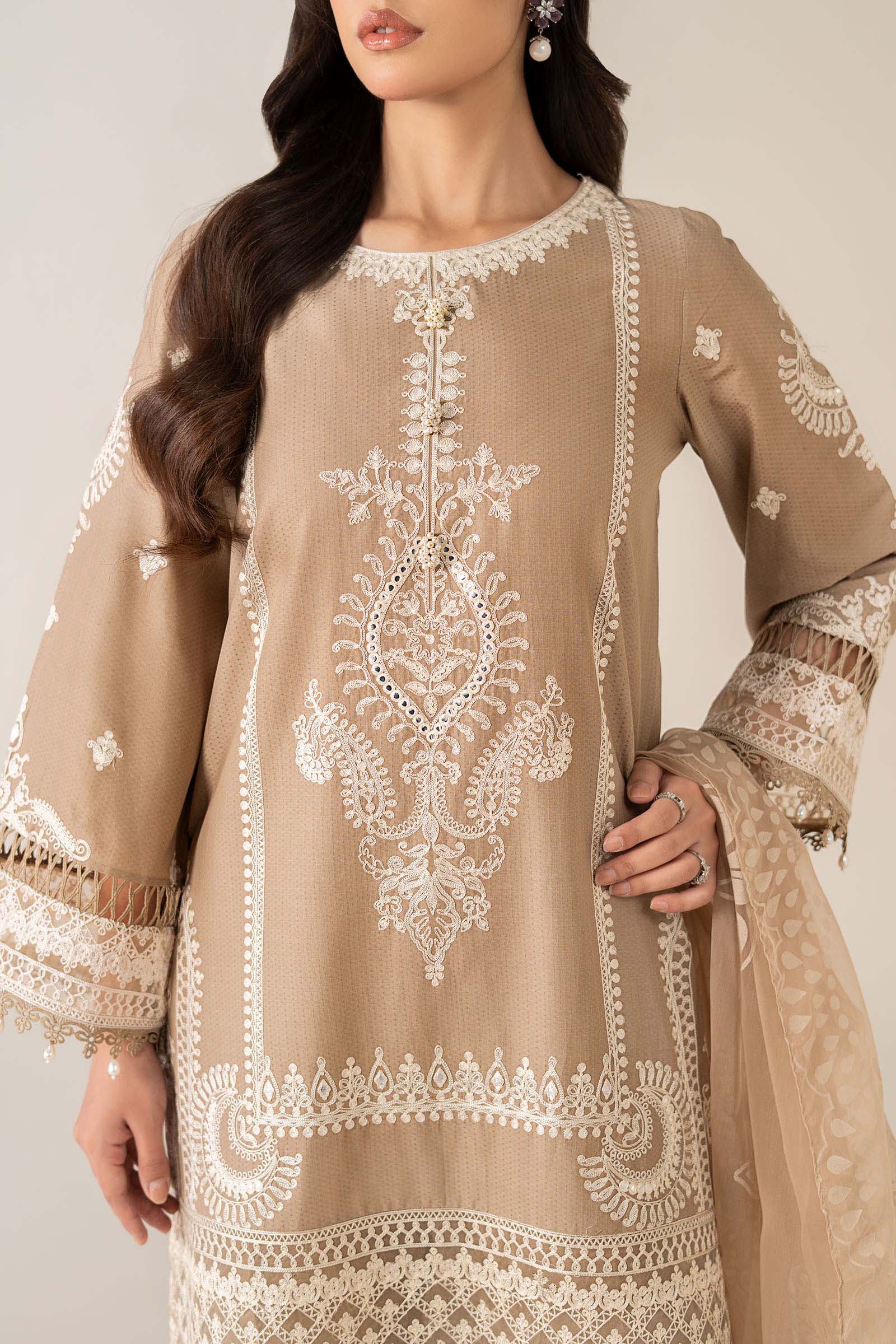Coffee Embroidered Lawn Salwar Kameez (3-Piece) - Image 4