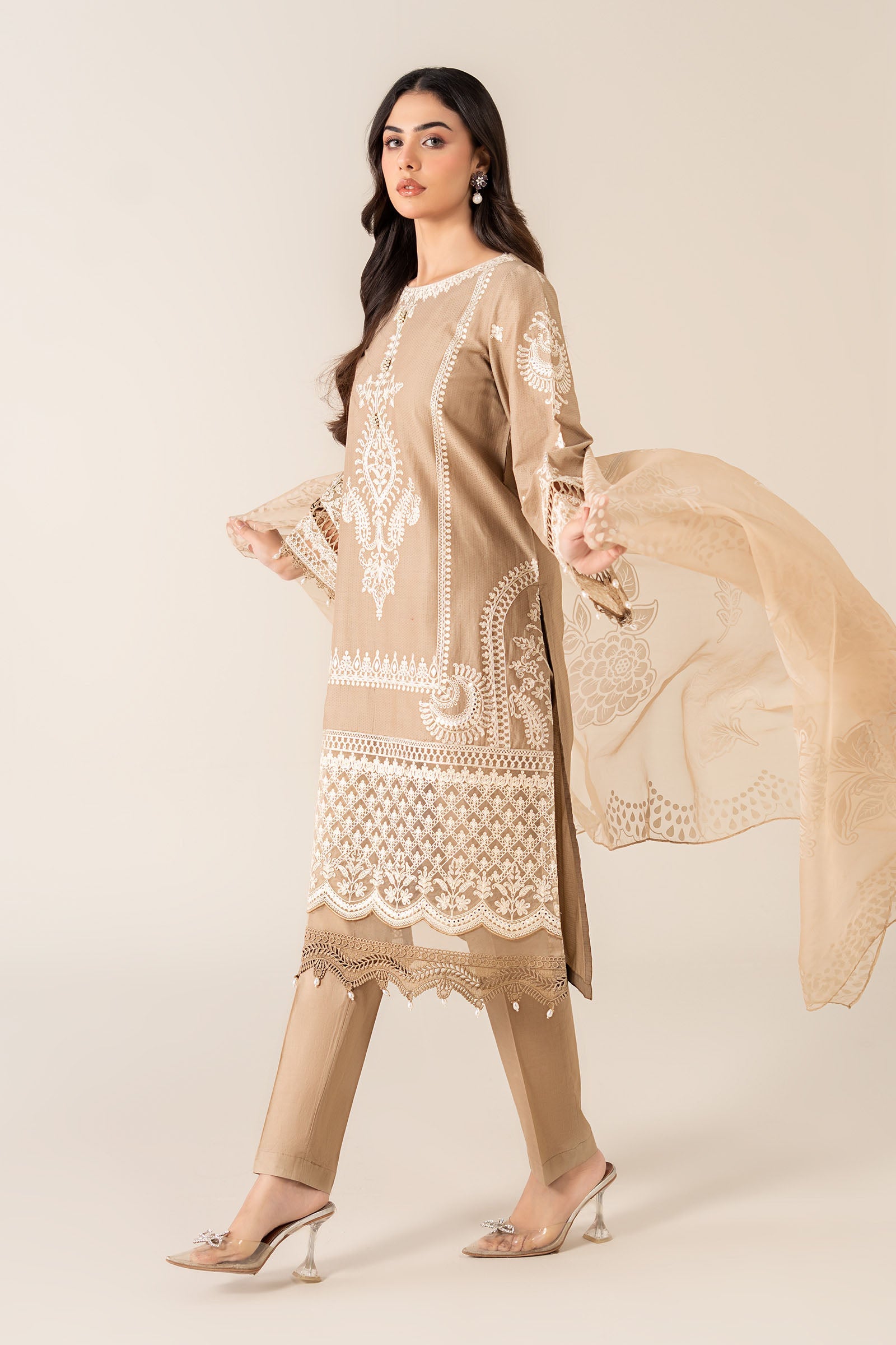 Coffee Embroidered Lawn Salwar Kameez (3-Piece) - Image 6