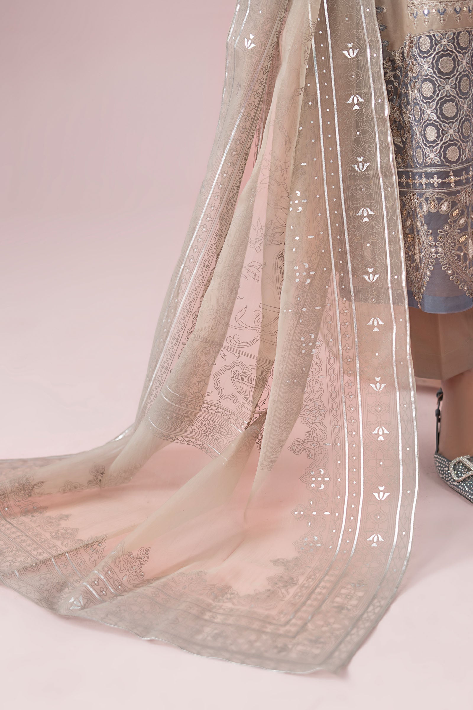 Pakistani Coffee Embroidered Lawn Straight-Cut Suit (3-Piece) - Image 6